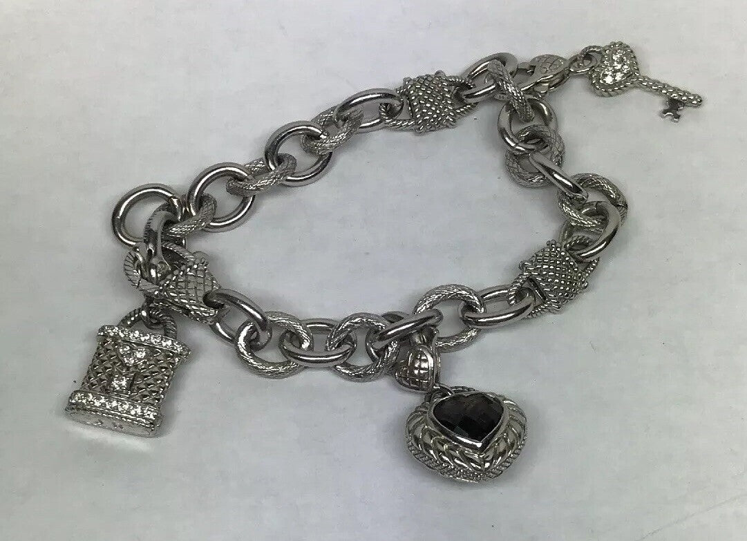 Judith Ripka Sterling Silver 925 Topaz Diamonique CZ Heart Key Lock Bracelet