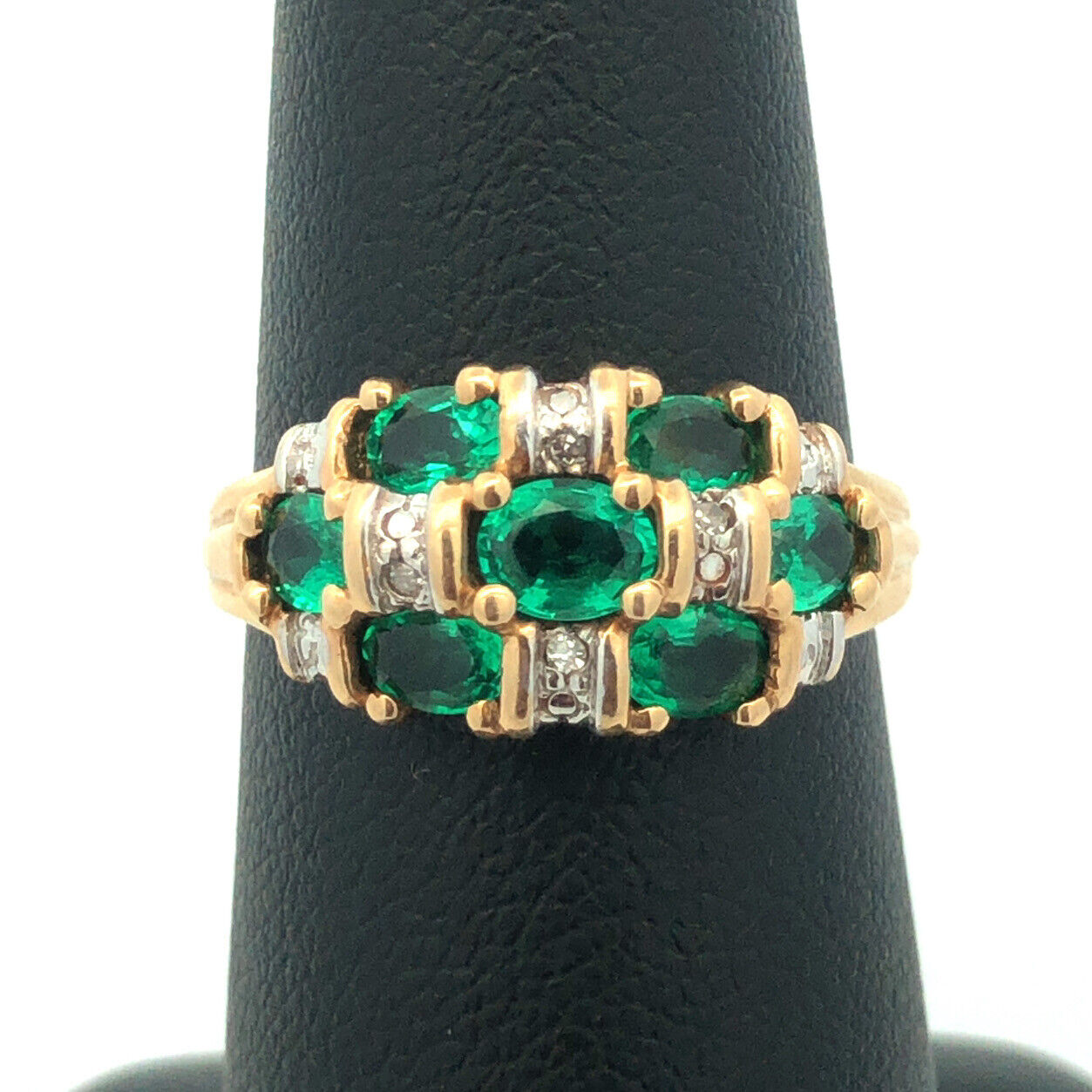 Designer 14K Yellow Gold Oval Emerald Diamond Accented Dome Cocktail Ring