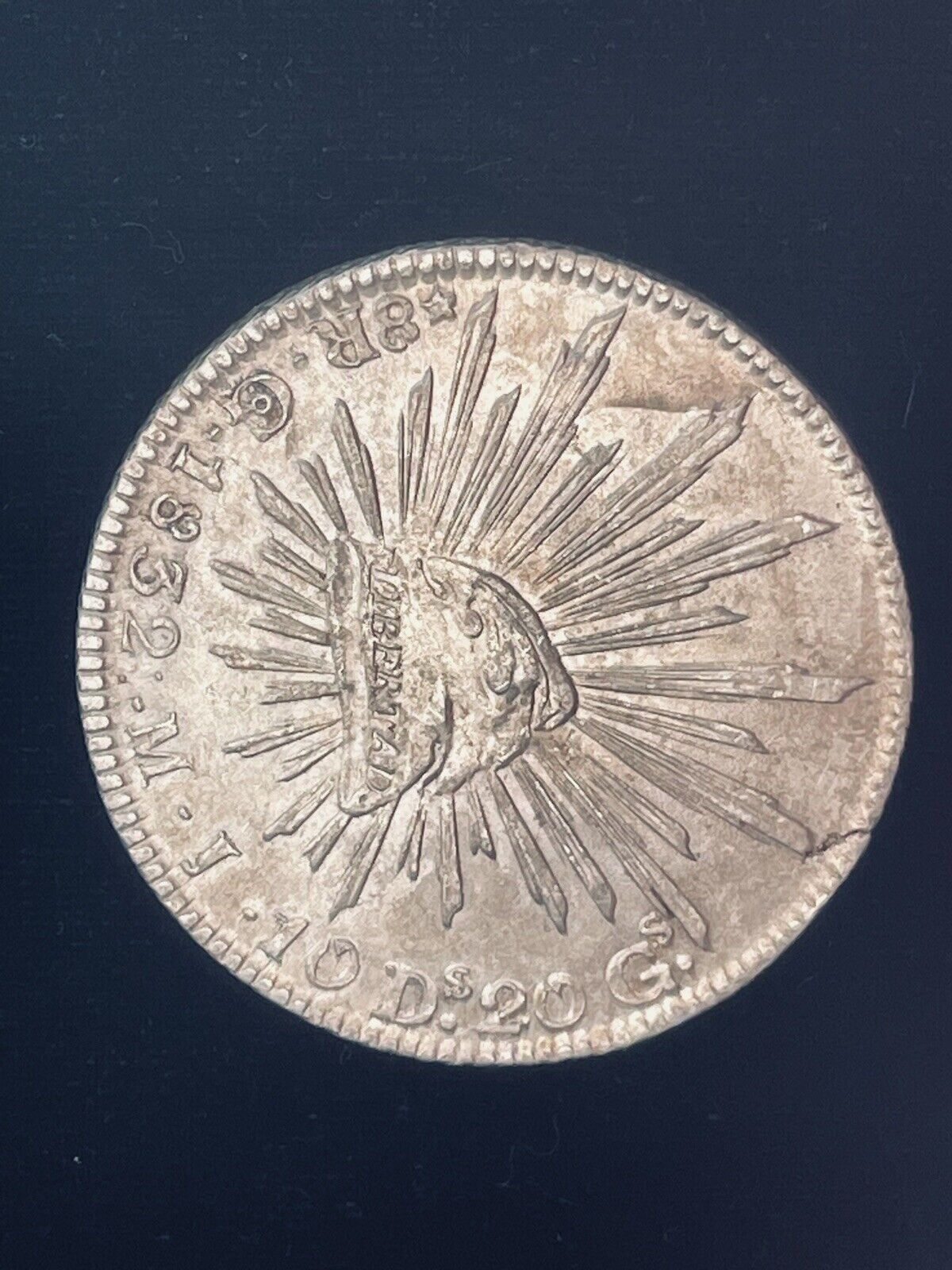 1832 Go Guanajuato Mexico 8 Reales .903 Silver M.J. 3 Dots After Date Straight J