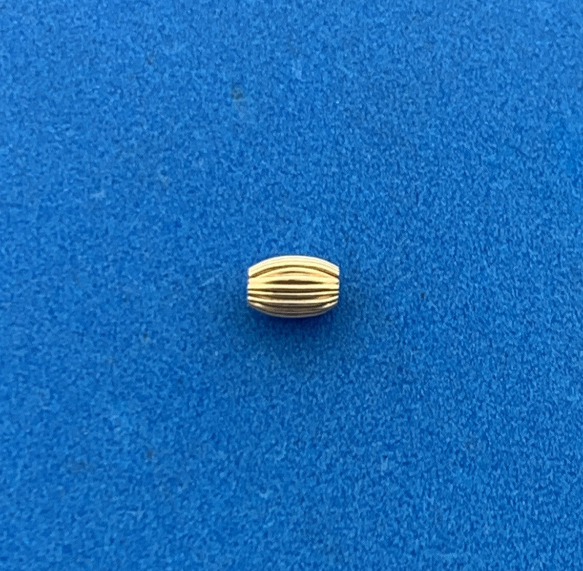 Designer 10K Yellow Gold Oval Egg Shaped Ribbed Bead Slide Bracelet Spacer Charm