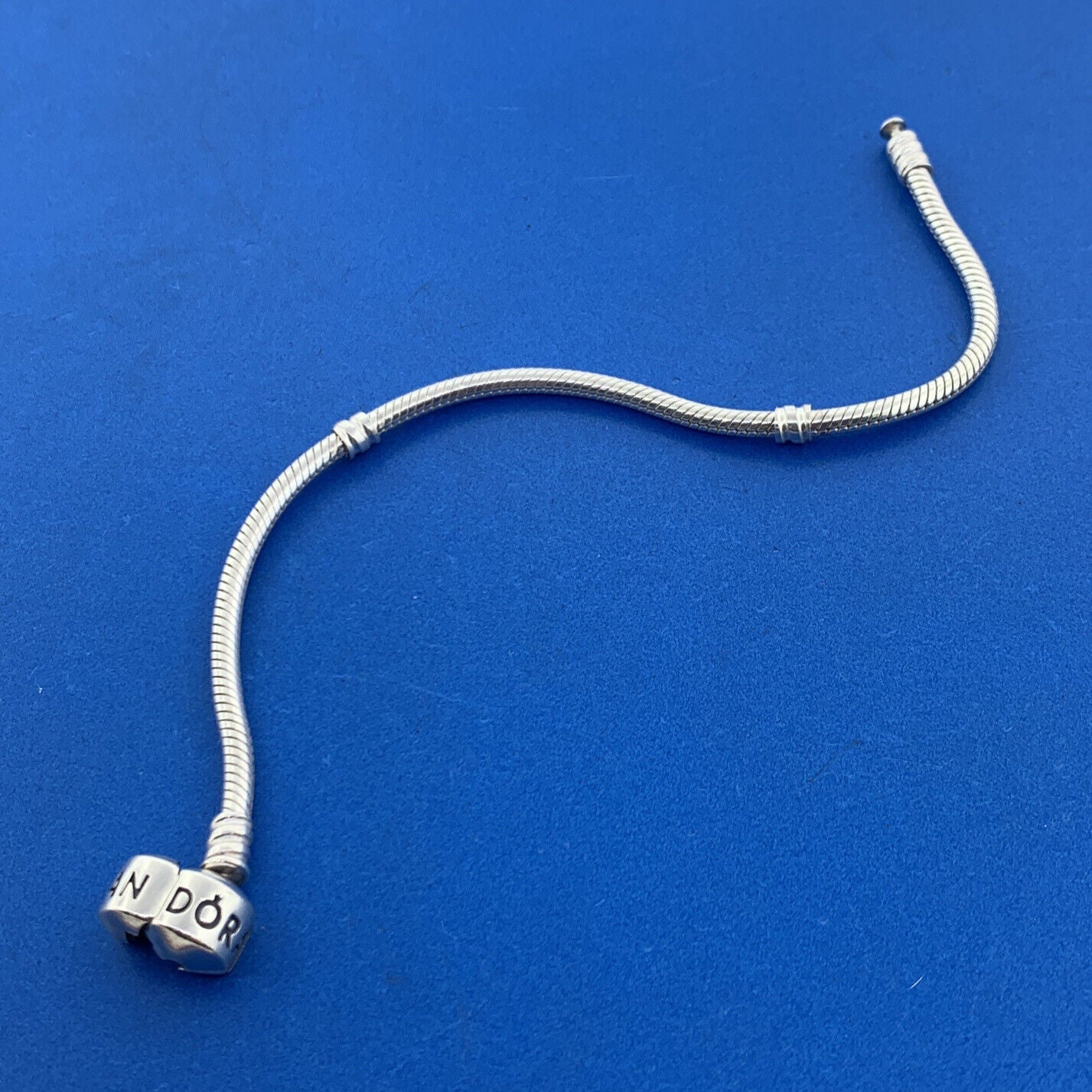 Authentic PANDORA 925 Sterling Silver Classic Snake Barrel Clasp Charm Bracelet