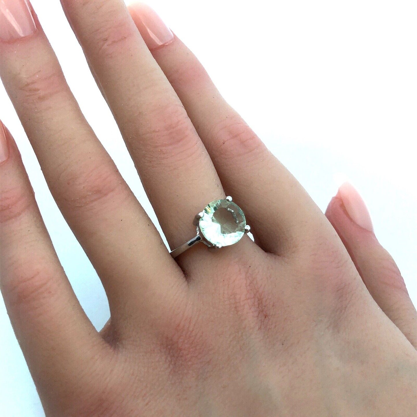 Designer TGGC 925 Sterling Silver Round Green Amethyst Solitaire Ring