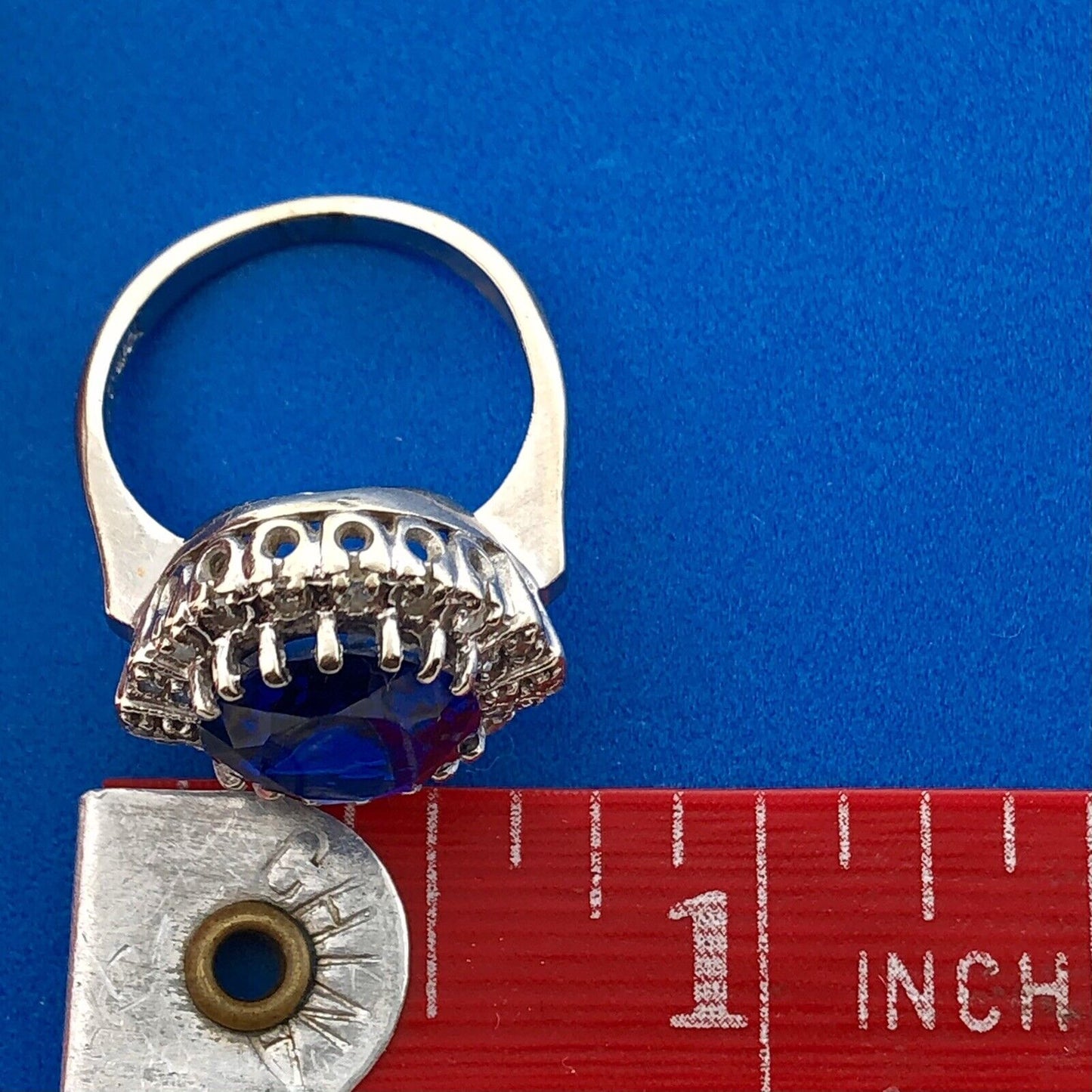 Vintage Estate 14k White Gold Blue Spinel Diamond Accent Ring Size 5.25