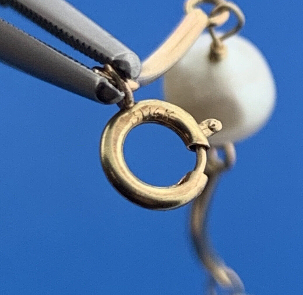 Designer 14K Yellow Gold Pearl Station Bar Link June Bridal Anniversary Necklace