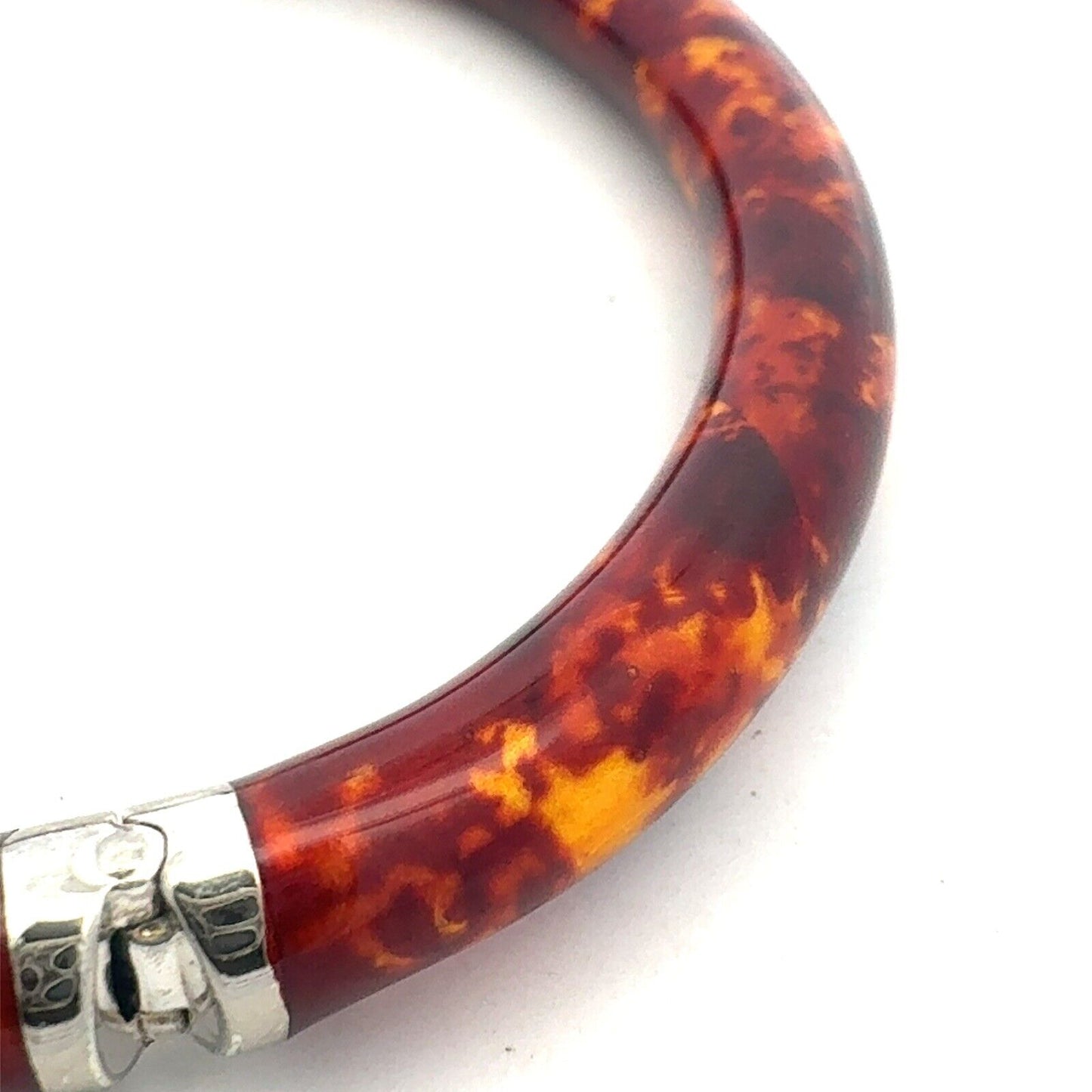 Milor Italy Sterling Silver Tortoise Shell Enamel Oval Hinged Bangle Bracelet