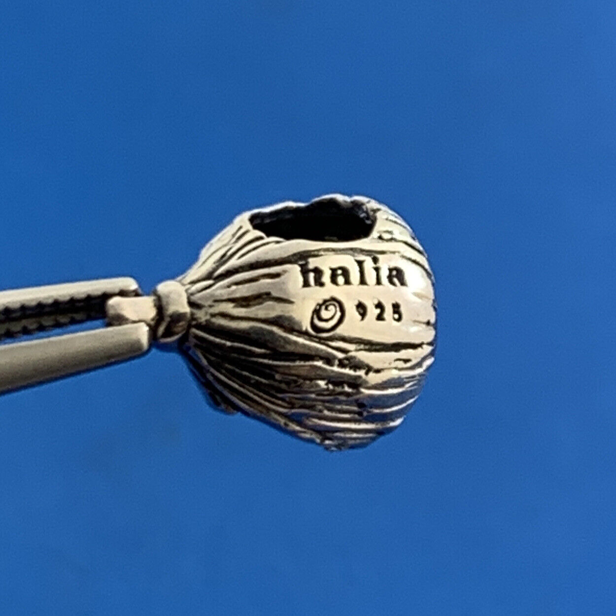 Authentic KALIA 925 Sterling Silver Textured Tiki Hut Slide Bracelet Charm