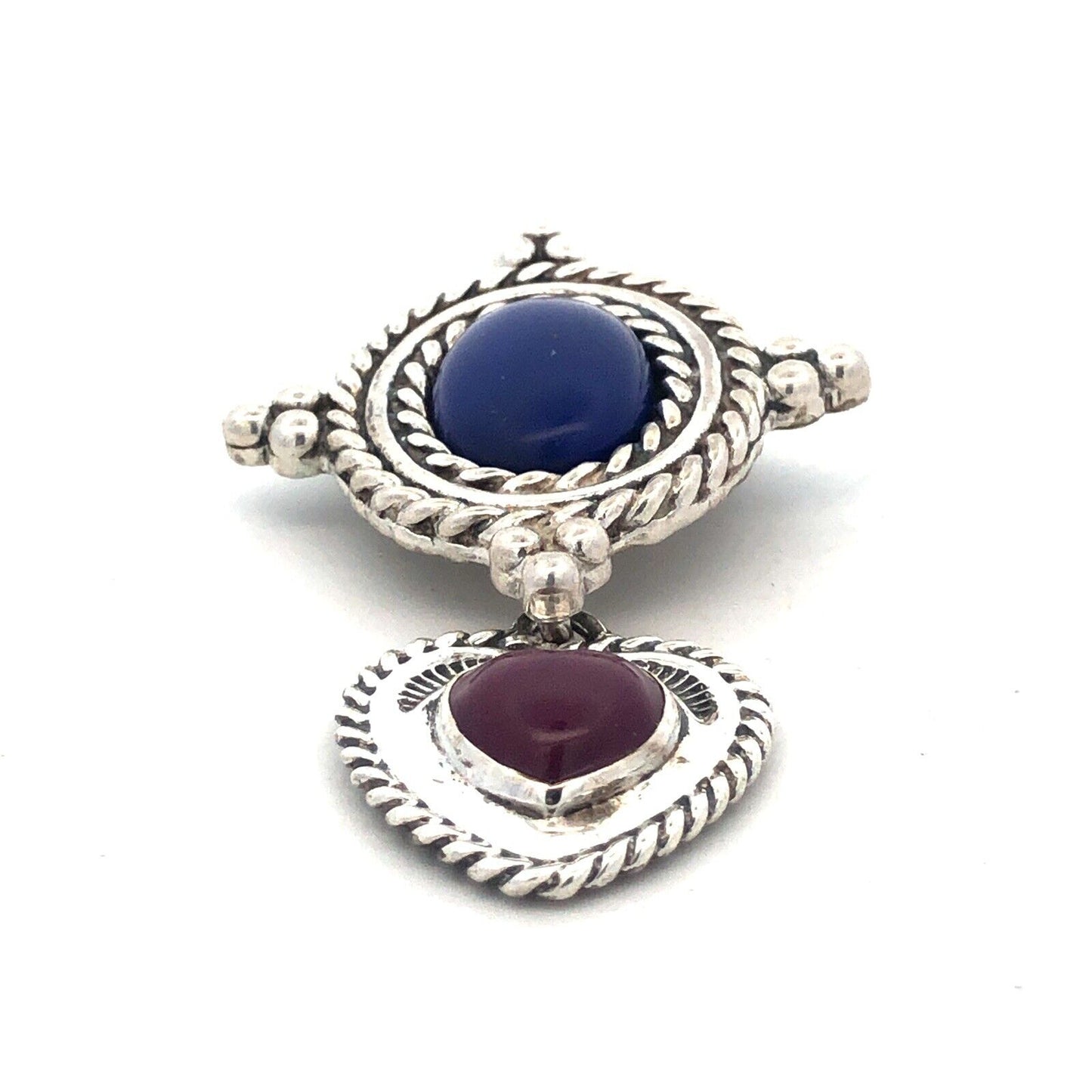Native American 925 Sterling Silver Lapis Purple Jasper Pendant Brooch