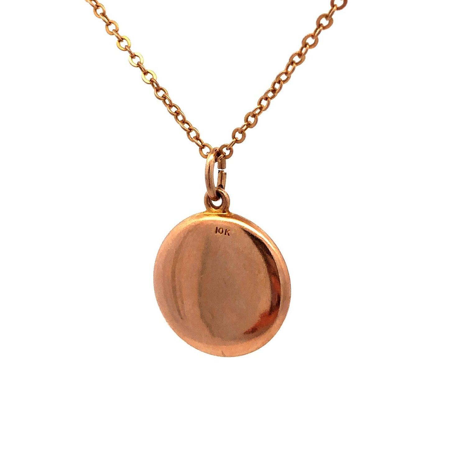 Vintage 10K Yellow Gold Round Etched Textured Pendant Chain Necklace