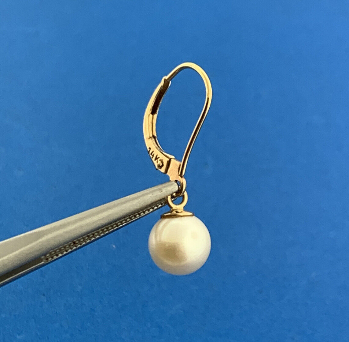 14K Yellow Gold Pearl June Bridal Anniversary Leverback Dangle Earrings