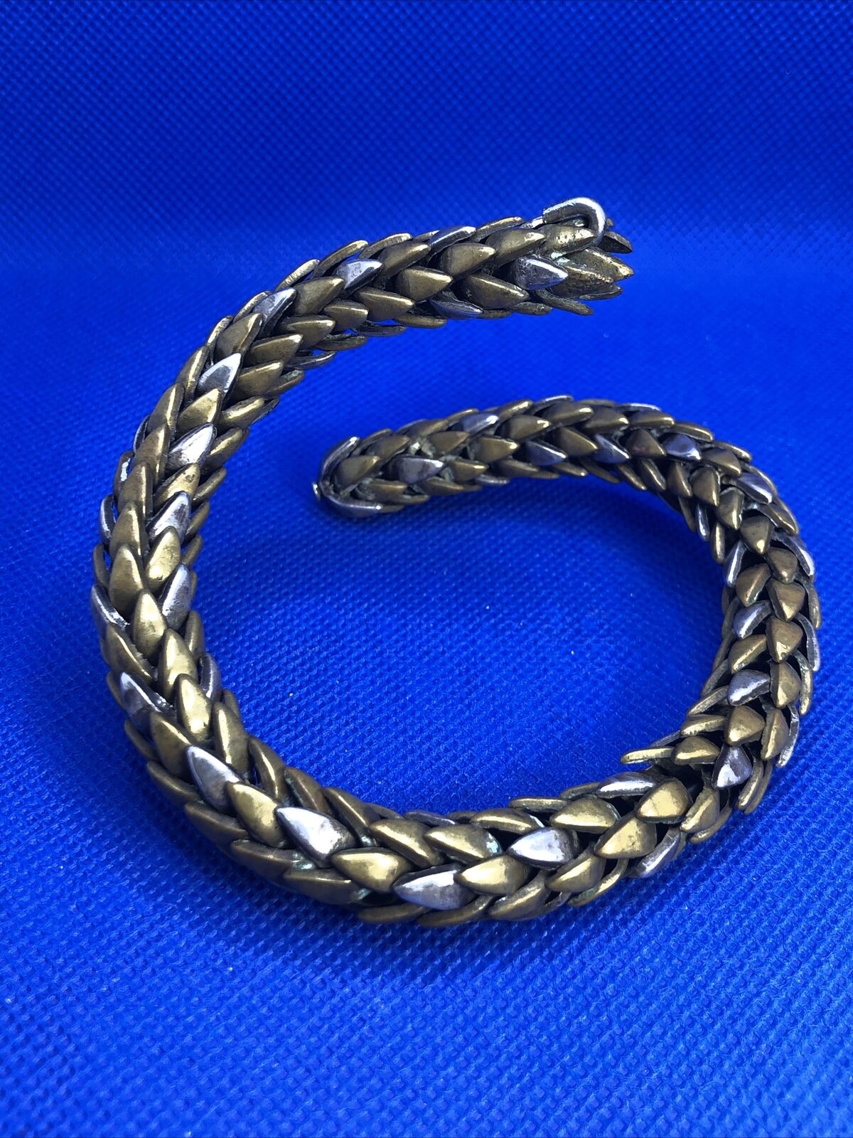 Vintage 1970's Brass & Silver Two Toned Statement Snake Arm Cuff Bracelet
