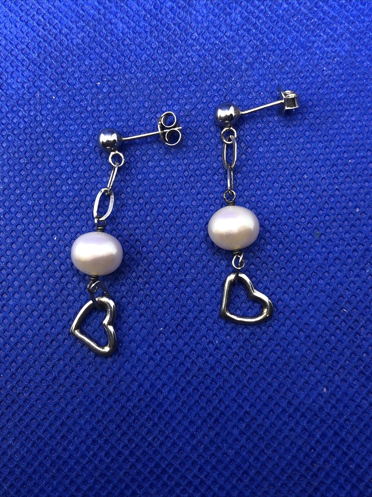 Pearl 925 Sterling Silver Heart Valentines Chain Dangle Stud Earrings