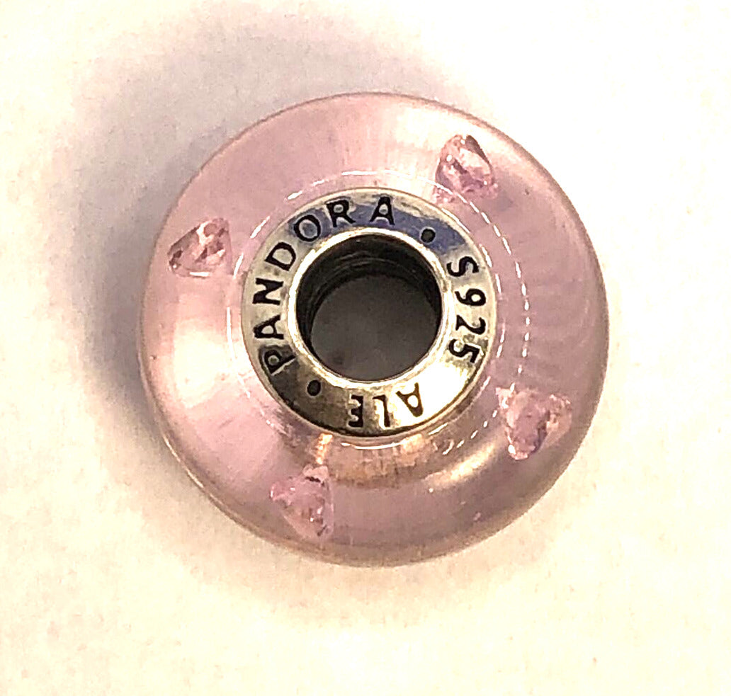 925 Sterling Silver PANODRA ALE Pink CZ & Glass Murano Heart Clear 791632 Charm