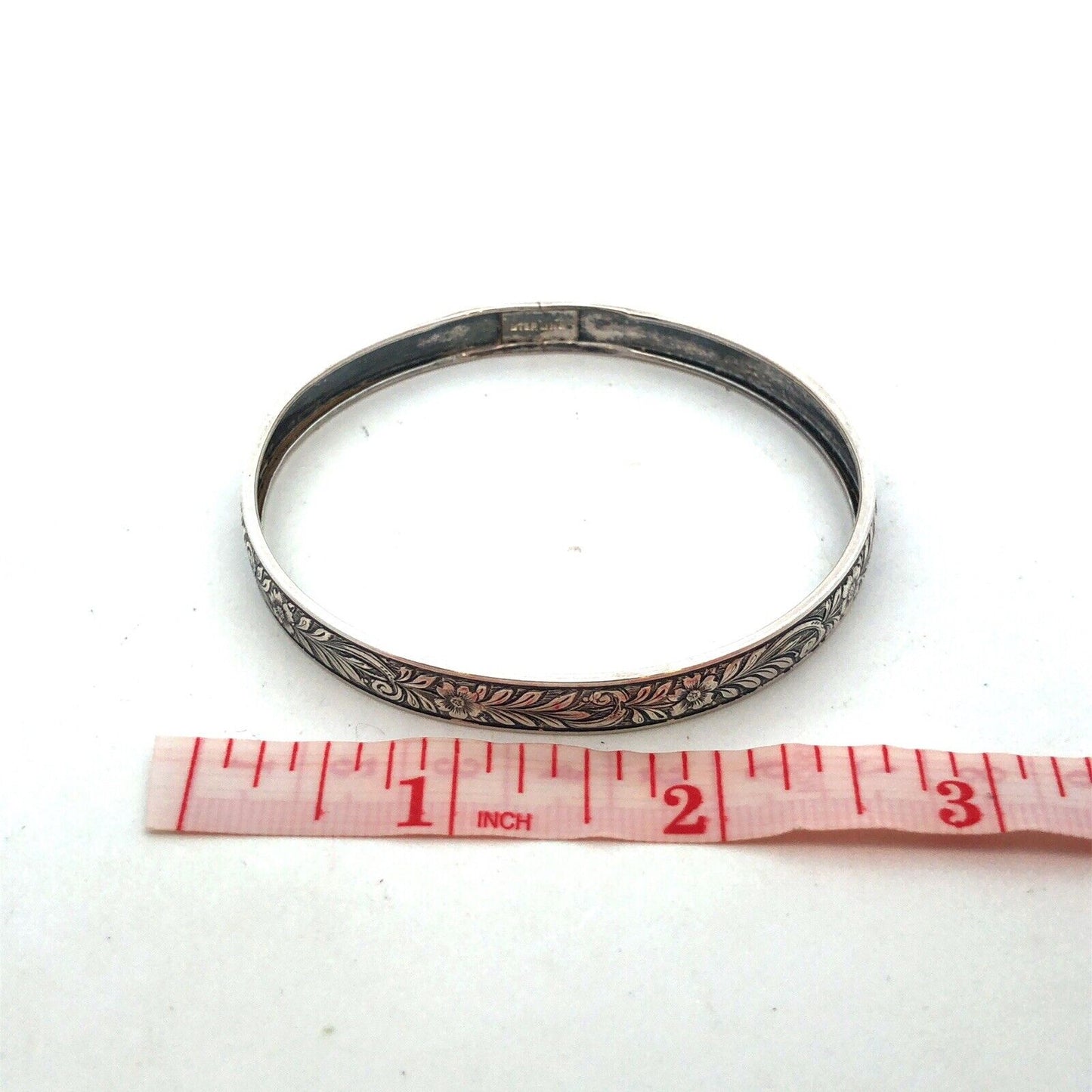 Vintage 925 Sterling Silver Floral Vine Etched Bangle Bracelet