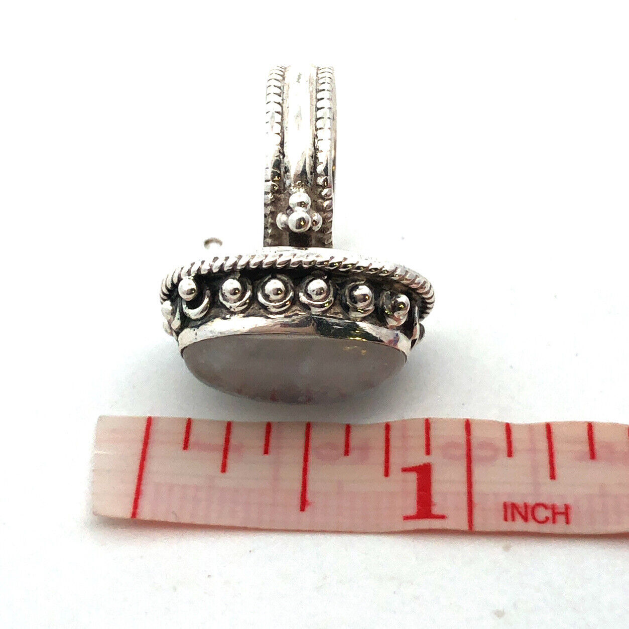 Vintage 925 Sterling Silver Oval Cabochon Rainbow Moonstone Statement Dome Ring