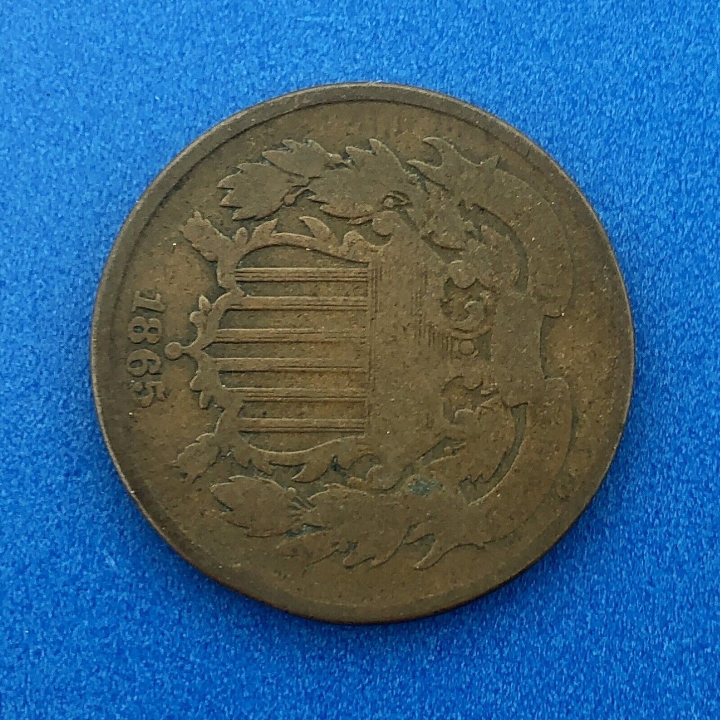 1865 P Bronze Two-Cent Piece Union Shield Short Lived Philadelphia Mint Coin
