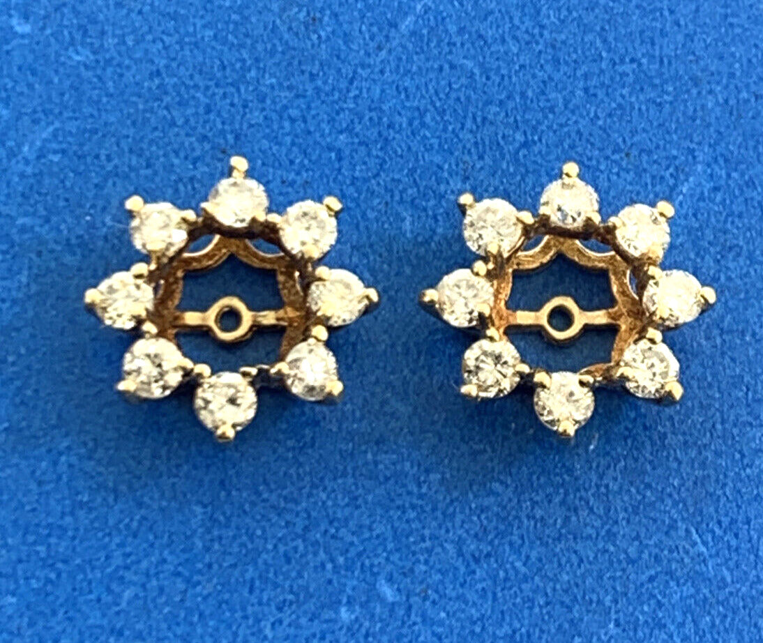 Designer 14K Yellow Gold Diamond Floral Starburst Snowflake Earring Jackets