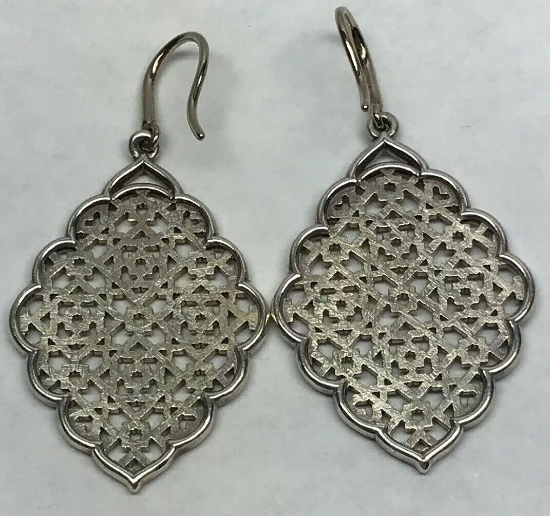 Sterling Silver Open Work Filigree Snowflake Abstract Statement Drop Earrings