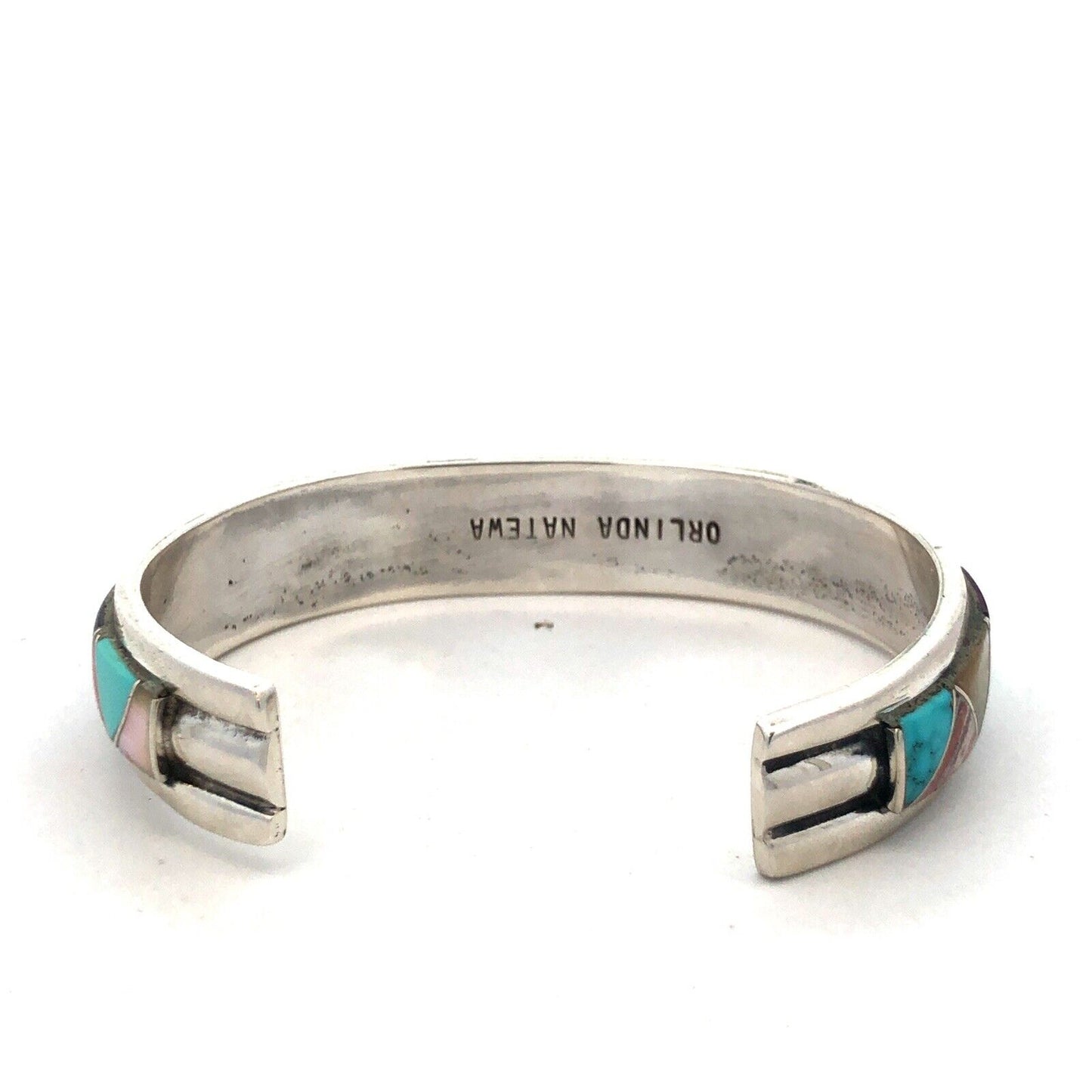 Native American Orlinda Natewa 925 Sterling Silver Multi-Stone Cuff Bracelet