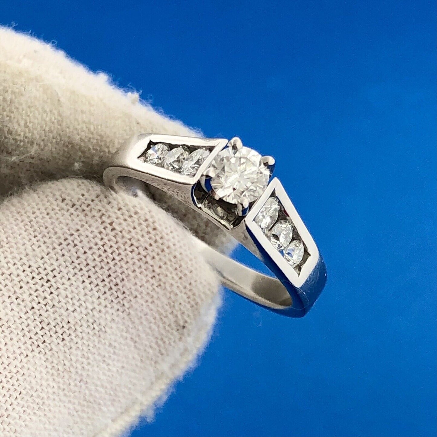 Estate Magic Glo 14K White Gold Diamond Solitaire w/Accents Engagement Ring