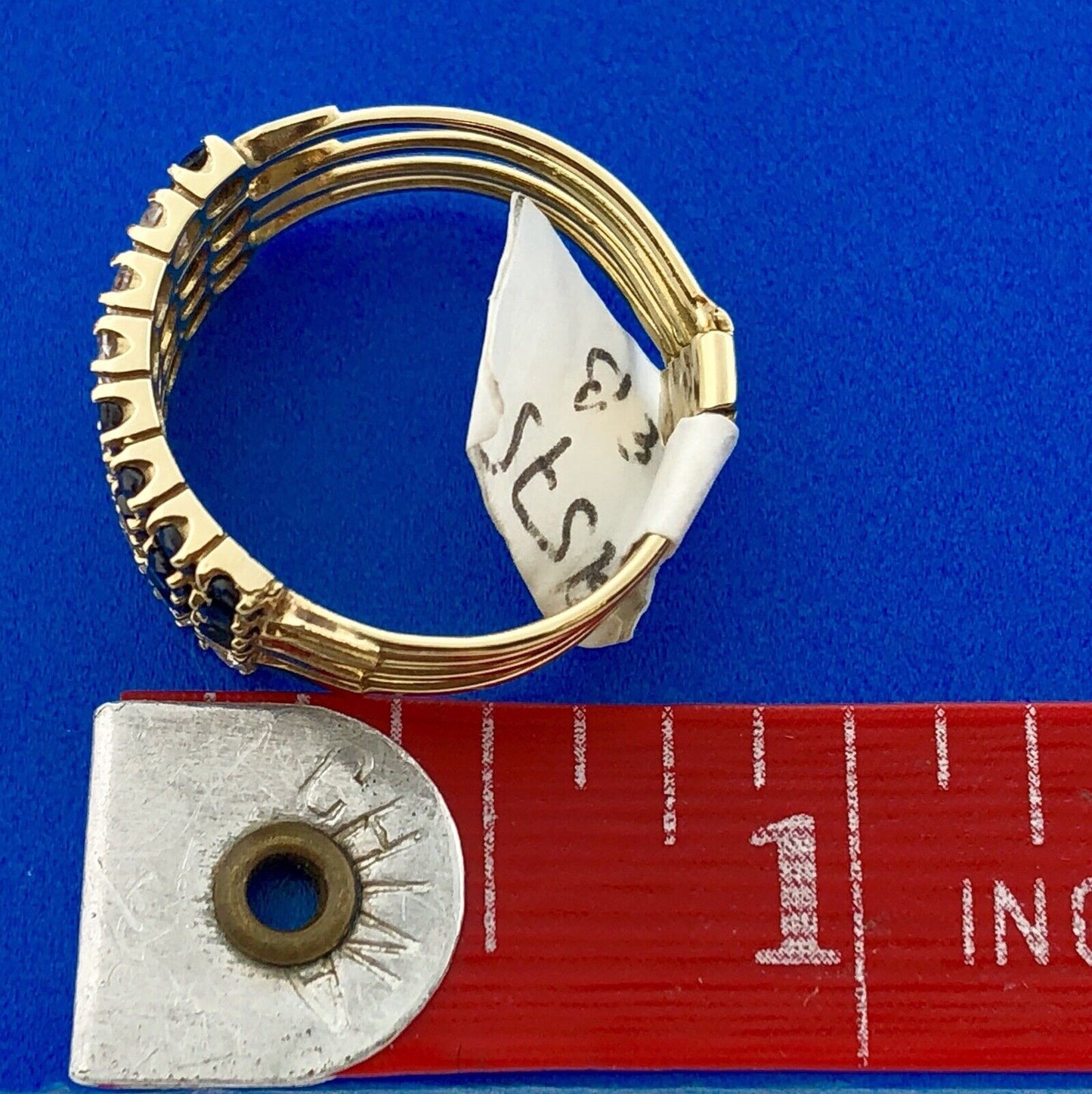 14K Yellow Gold Blue Sapphire Cubic Zirconia Cocktail Statement Stacker Ring