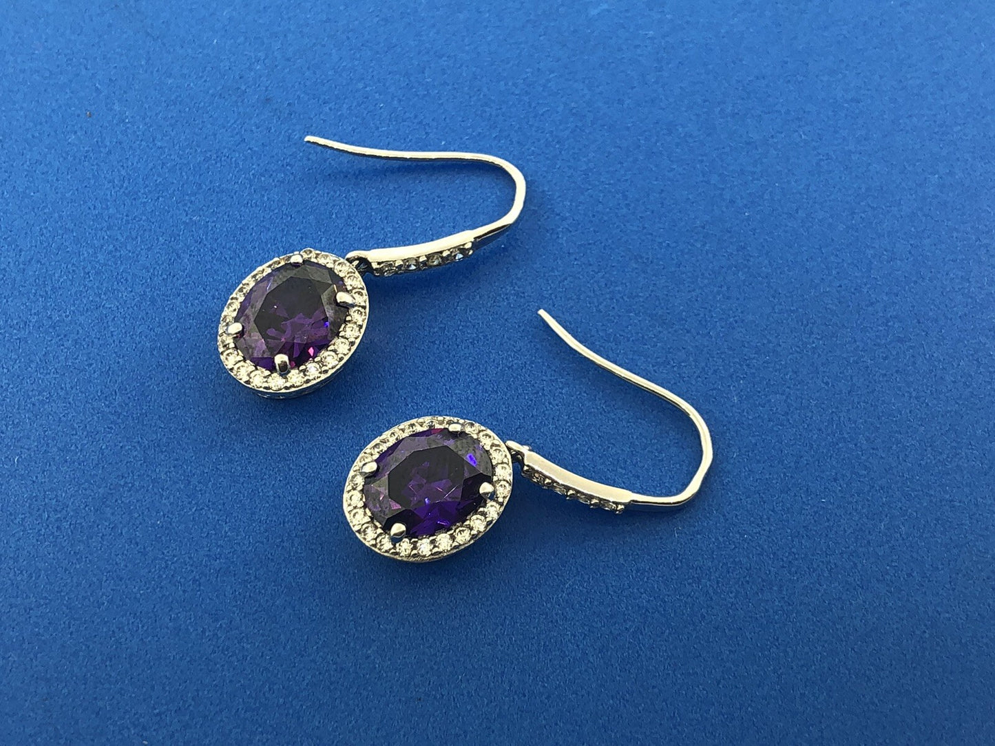Designer Sterling Silver 925 Purple White Cubic Zirconia CZ Drop Dangle Earrings