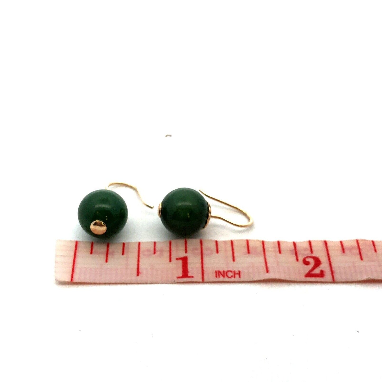 Estate 14K Yellow Gold Round Jade Ball Hook Dangle Earrings