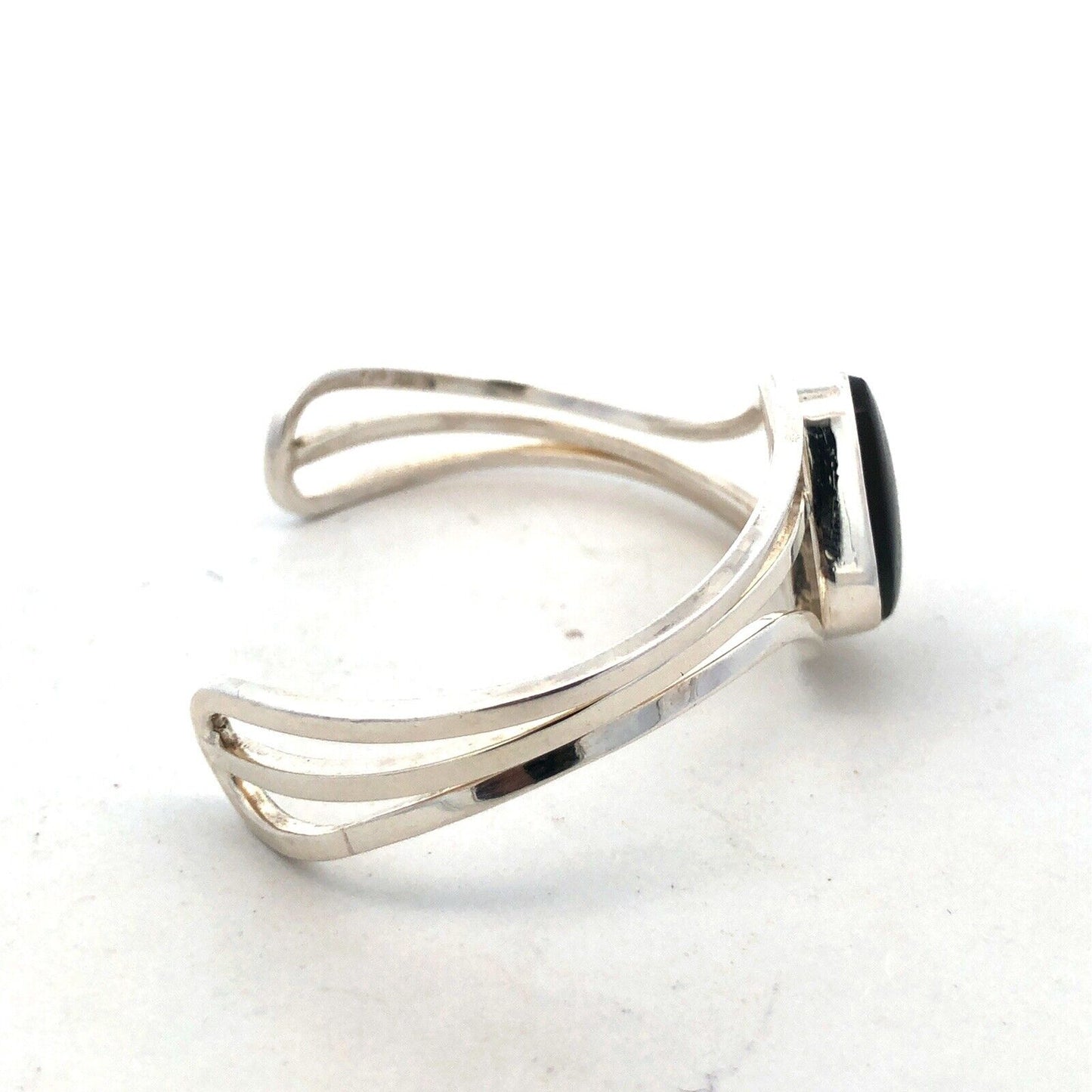 Designer Mexico Sterling Silver Square Labradorite Modernist Open Cuff Bracelet