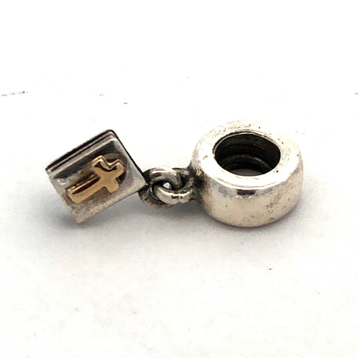 PANDORA Sterling Silver 14K Yellow Gold Bible Dangle 790409 Slide Bracelet Charm