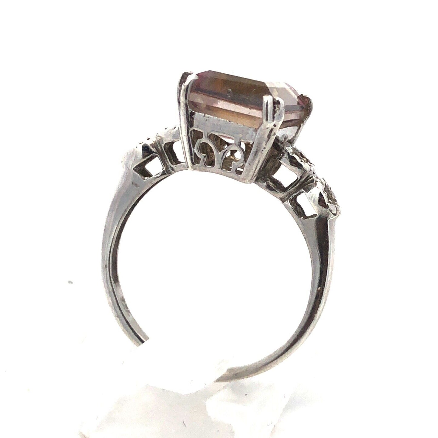 Designer STS 925 Sterling Silver Emerald Cut Pink Amethyst Anniversary Ring