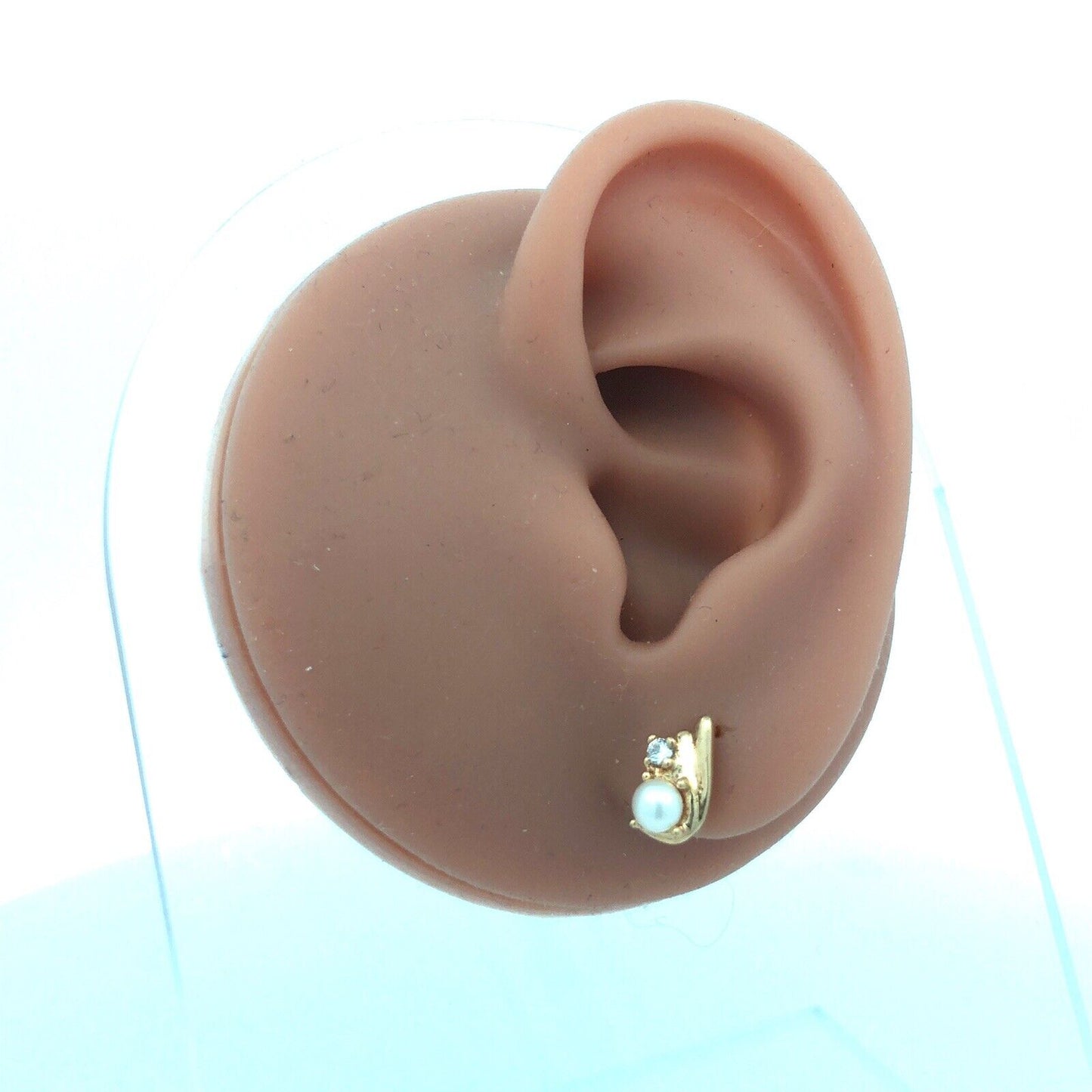 Gorgeous 10k Yellow Gold Diamond Pearl Abstract Wing Stud Earrings