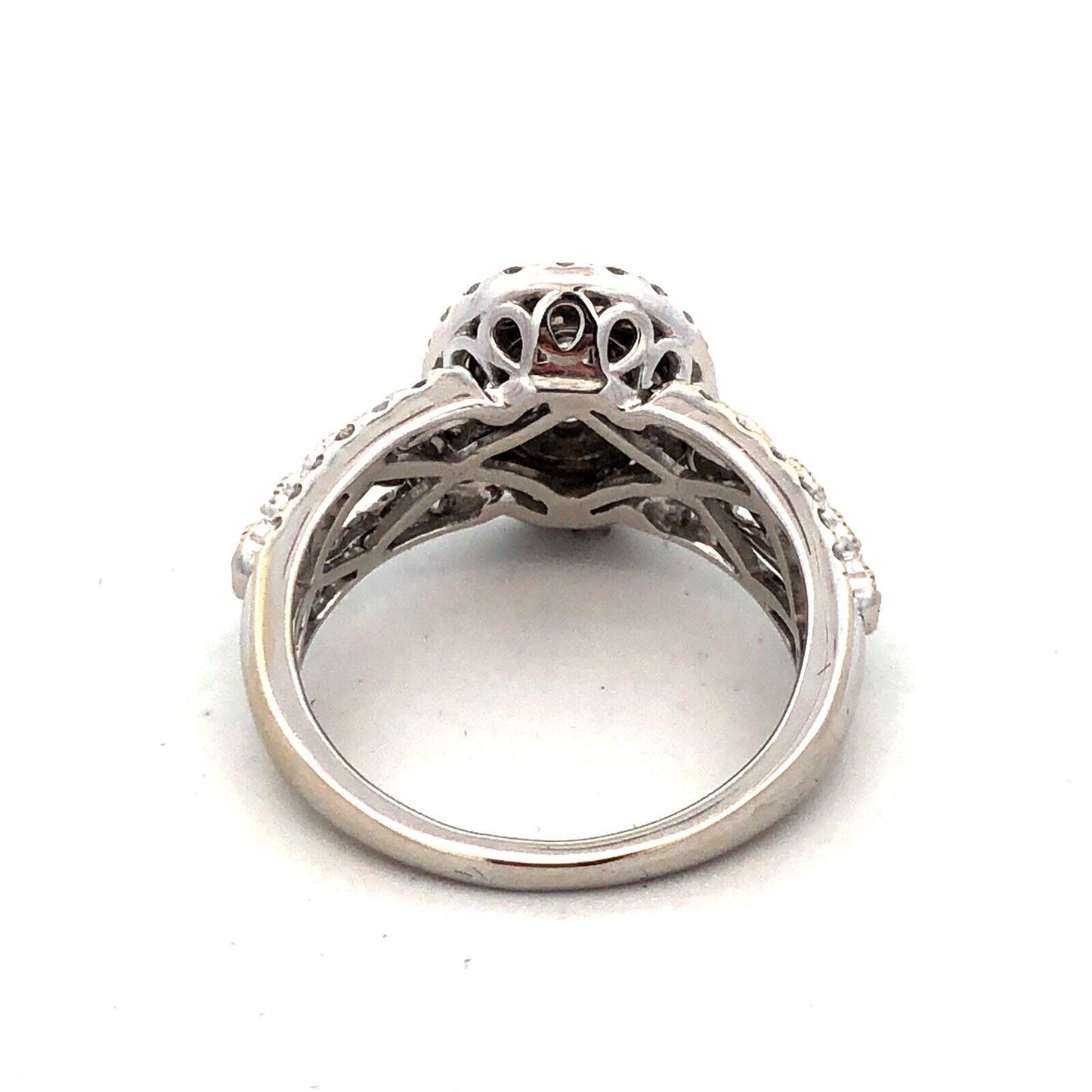 Designer GDM 14K White Gold Round Diamond Cluster Halo Oval Engagement Ring