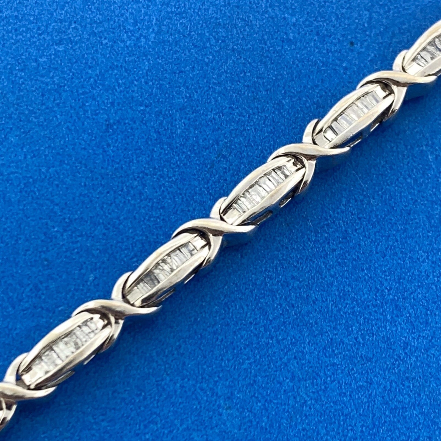 Designer 10K White Gold Channel Set Diamond X O Tennis Bracelet