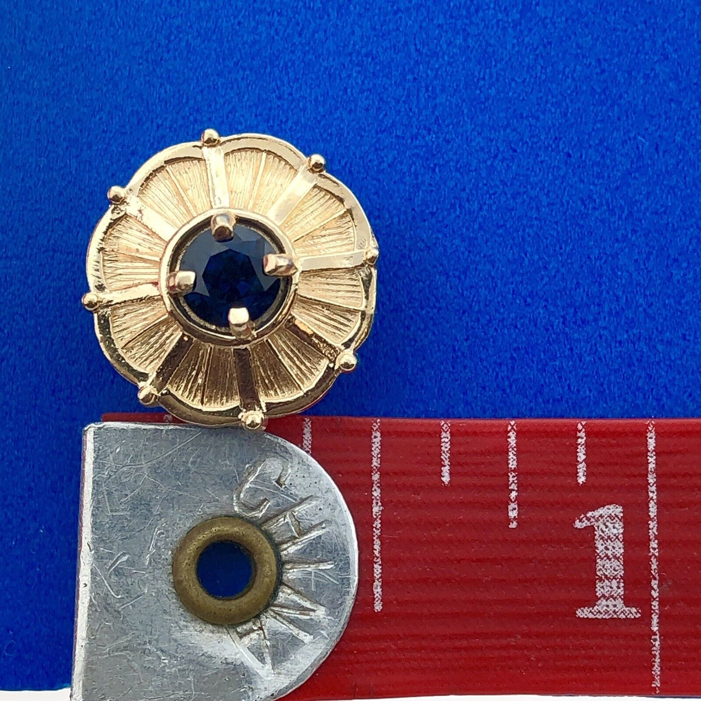 Vintage 14k Yellow Gold Blue Spinel Solitaire Slide Charm for Bracelet