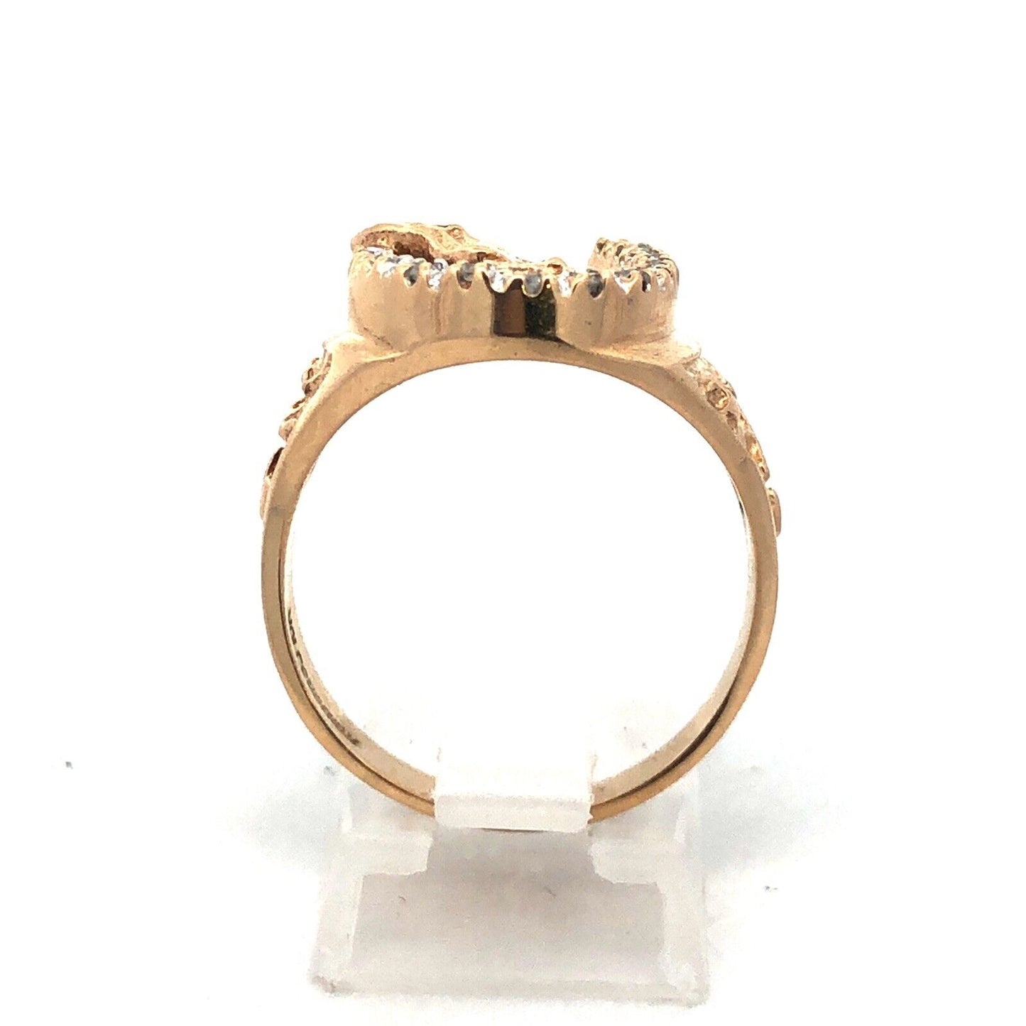 Vintage Designer 10K Yellow Gold Diamond Horse Head Horse Shoe Good Luck Ring
