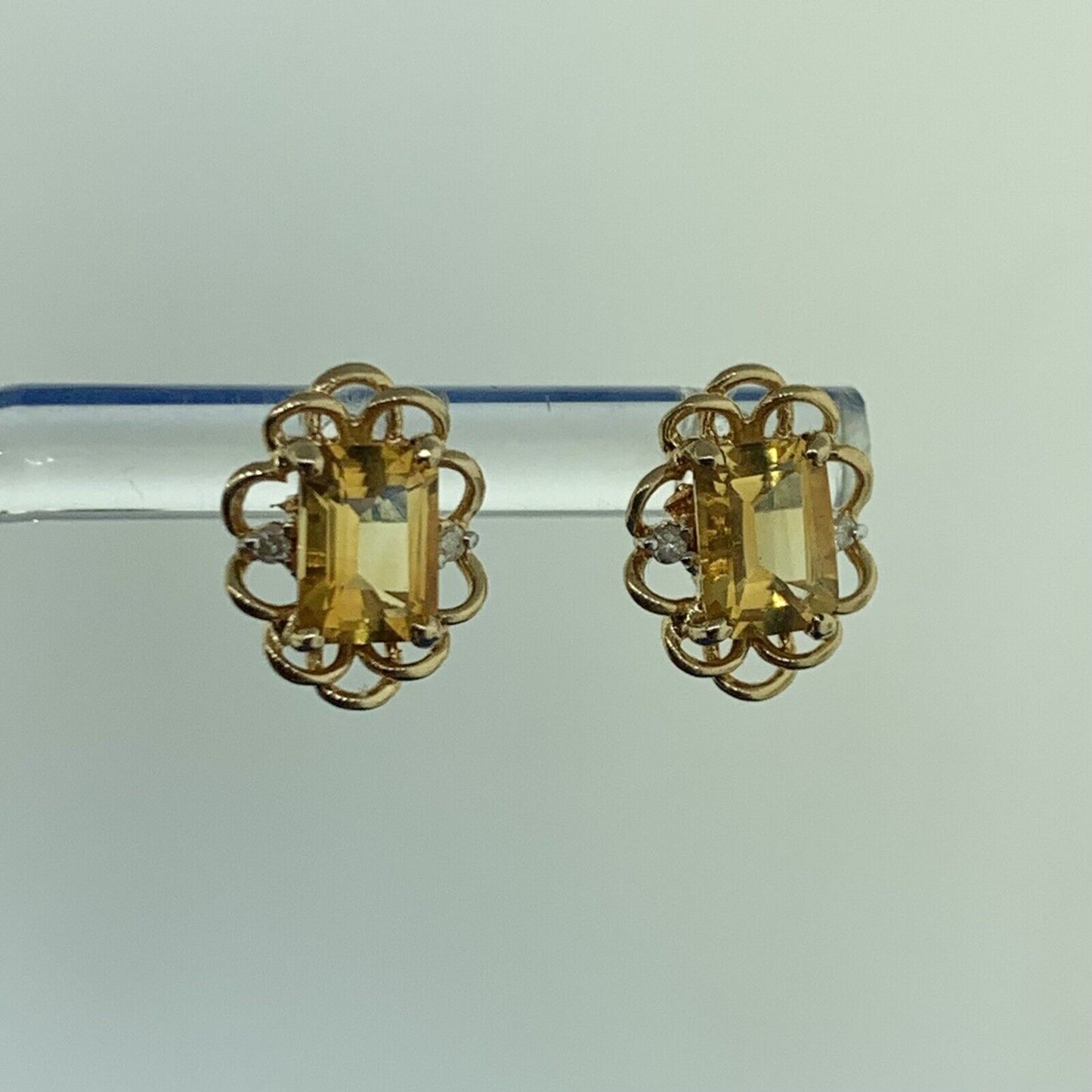 Designer 14K Yellow Gold Citrine Diamond November Anniversary Stud Earrings