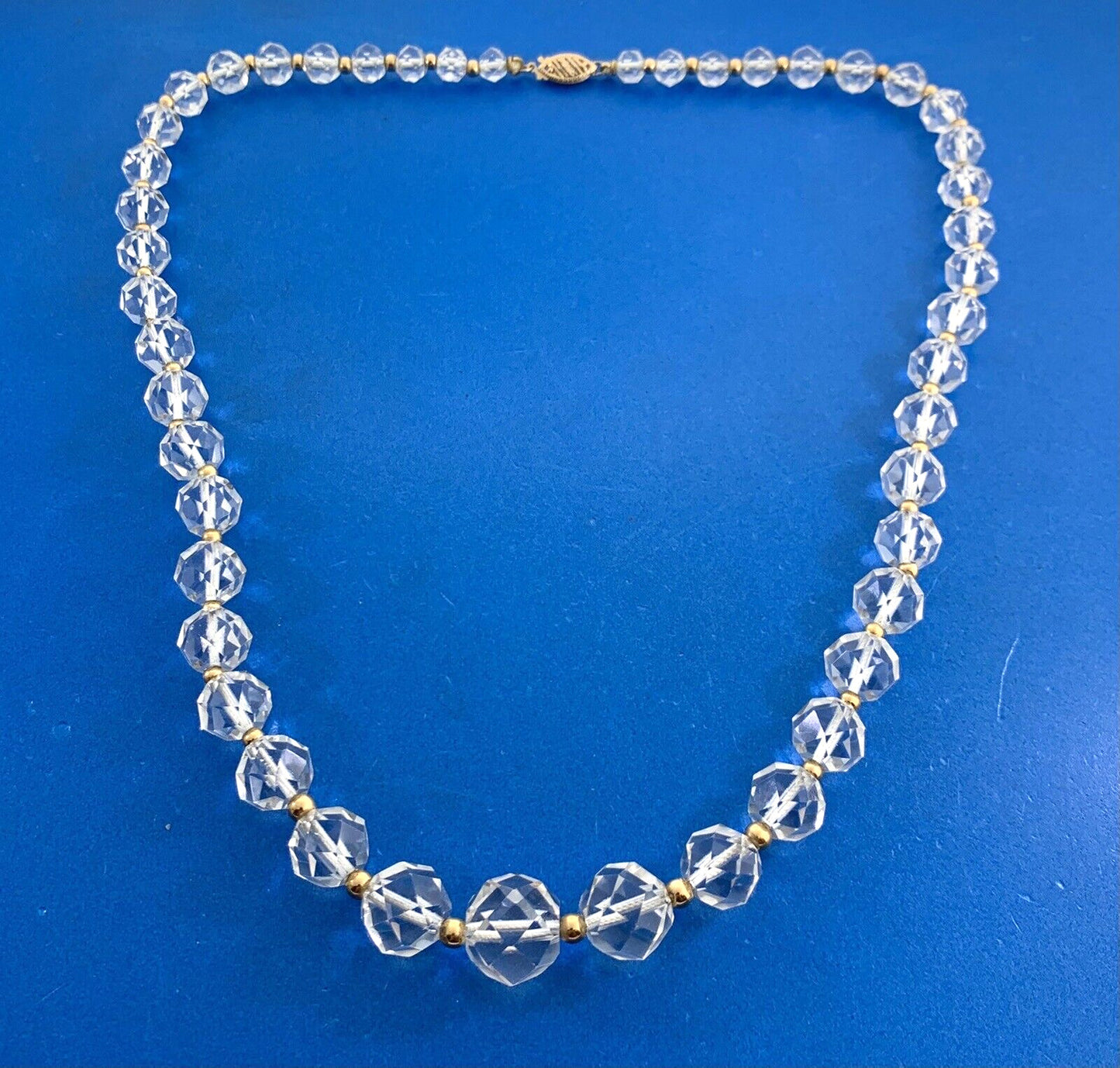 Designer 14K Yellow Gold White Amethyst Faceted Graduated Bead Necklace