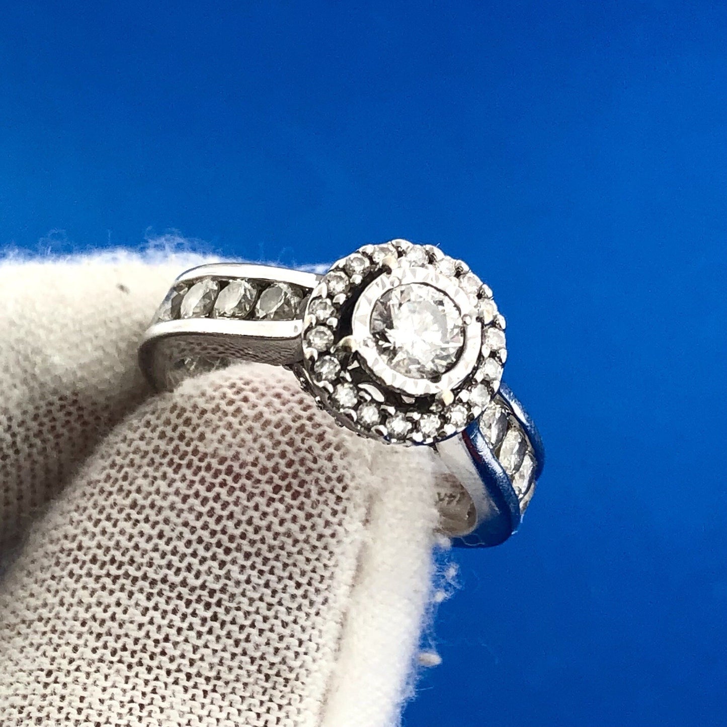 Designer ZEI 14K White Gold Diamond Solitaire Halo Accent Engagement Ring