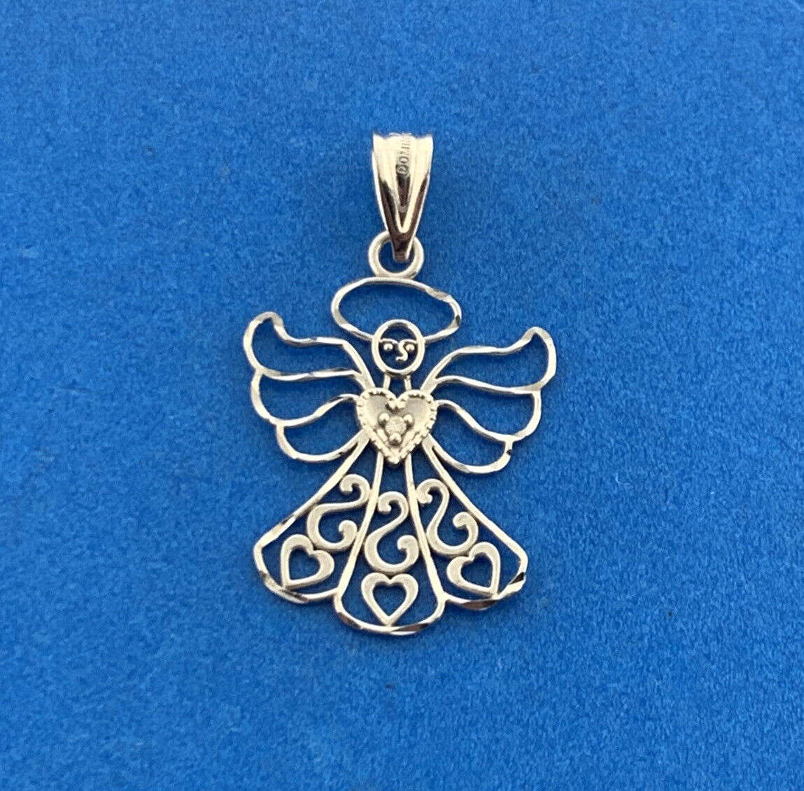 Michael Anthony MA 14K White Gold Diamond Heart Scroll Guardian Angel Pendant