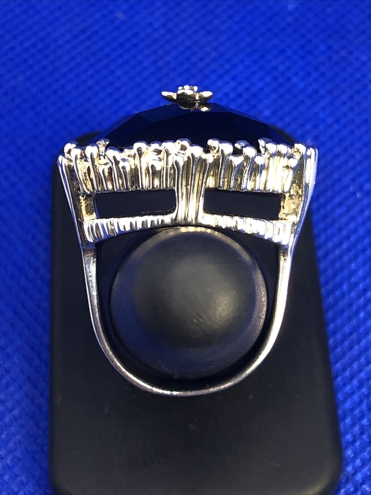 Designer Black Onyx 925 Sterling Silver Diamond Accent Dome Statement