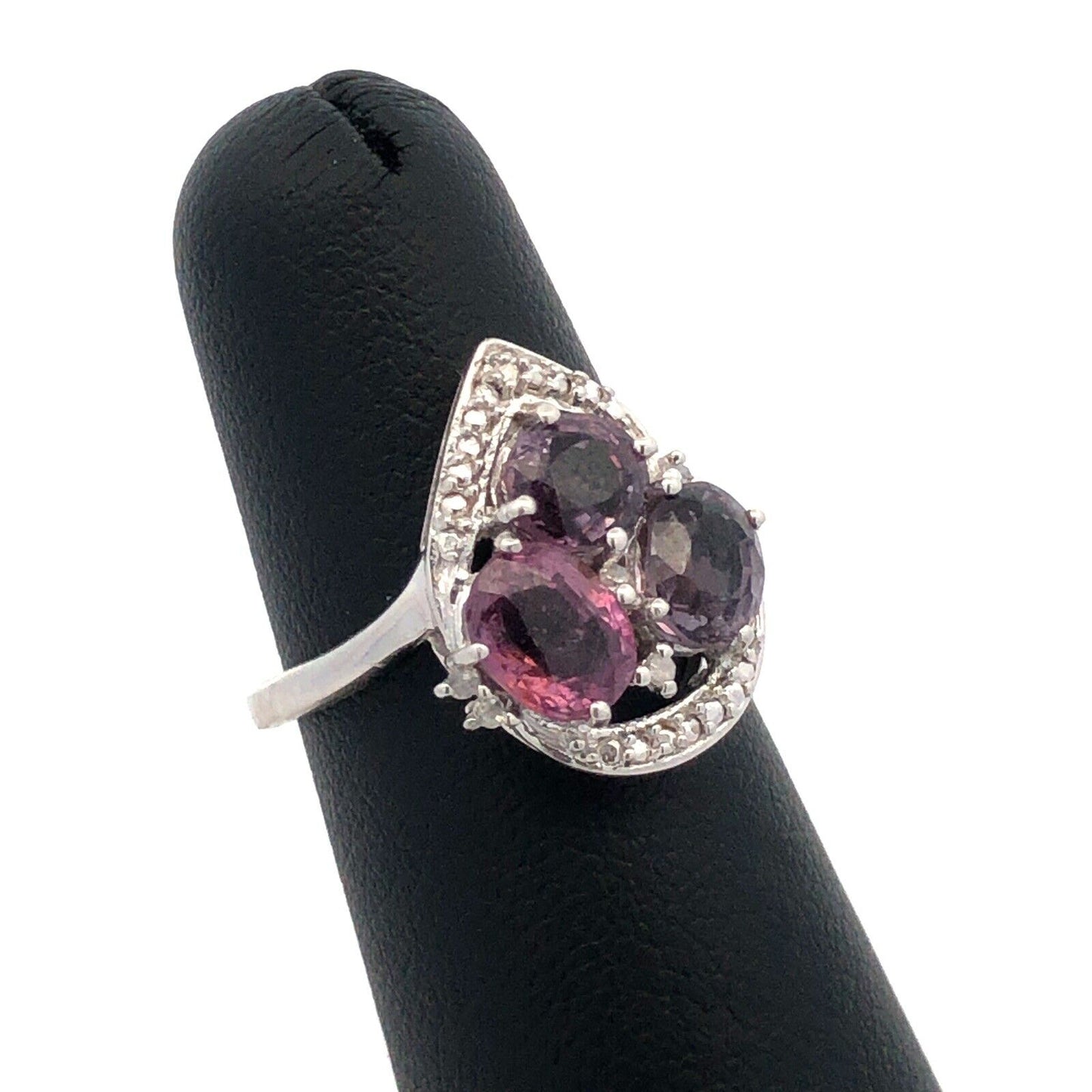 Designer TGGC 925 Sterling Silver Oval Purple Topaz Diamond Cluster Ring
