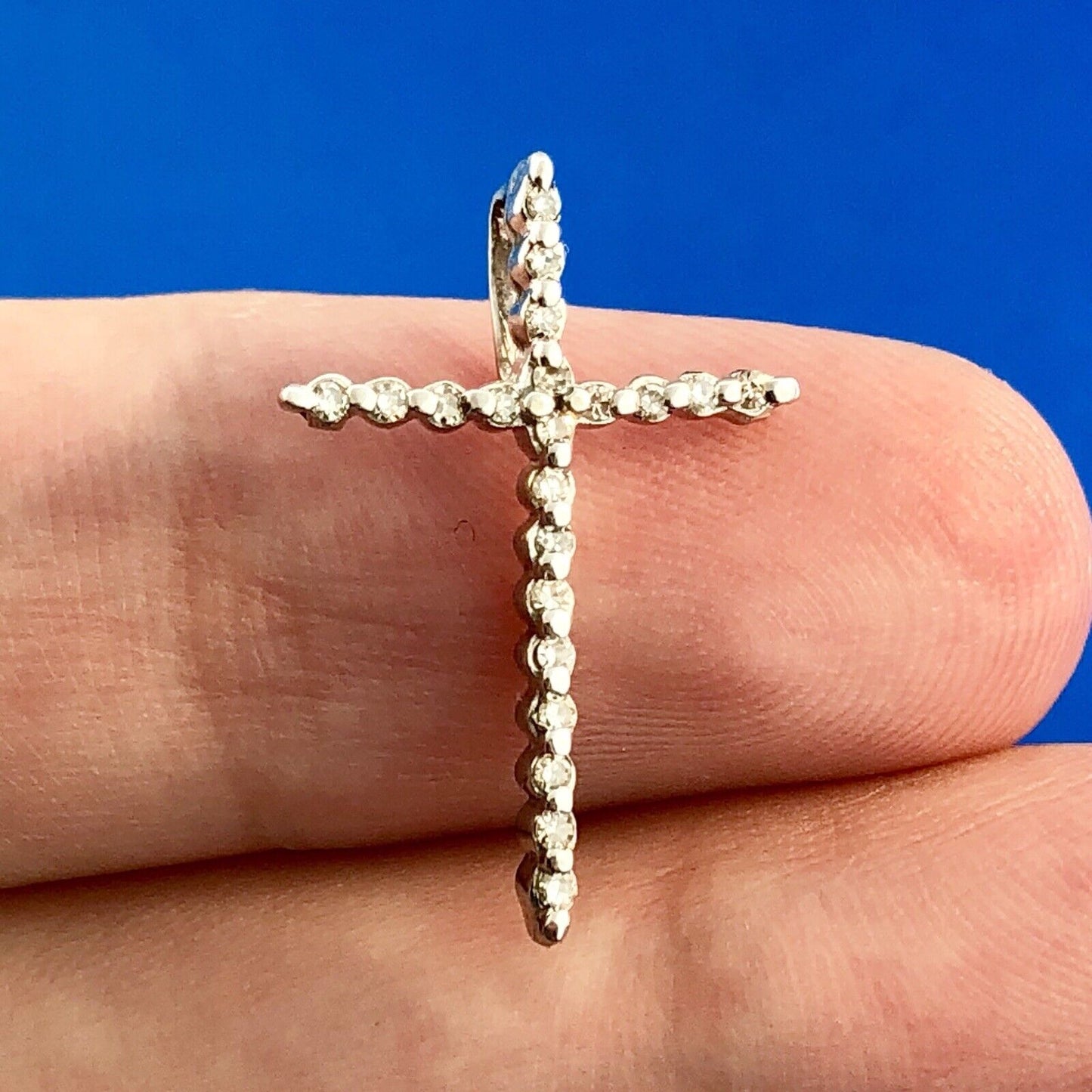 Designer 14K White Gold Pave Diamond Cross Easter Communion Cross Pendant