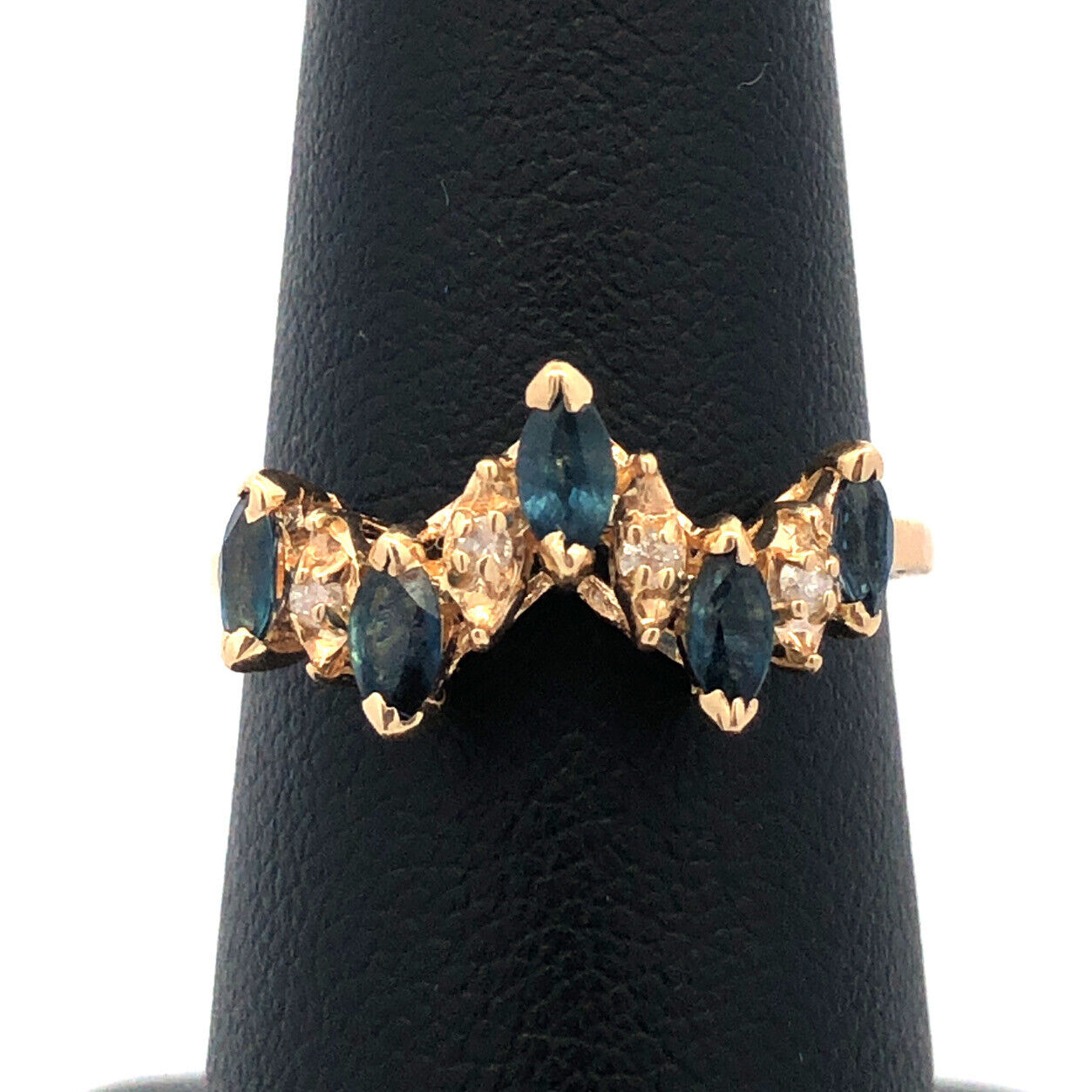 Estate 14K Yellow Gold Marquise London Blue Topaz Diamond Stacking Band Ring