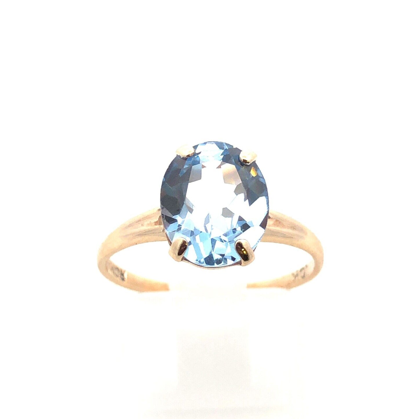 ROMANY 10K Yellow Gold Oval Blue Topaz Solitaire Engagement Anniversary Ring