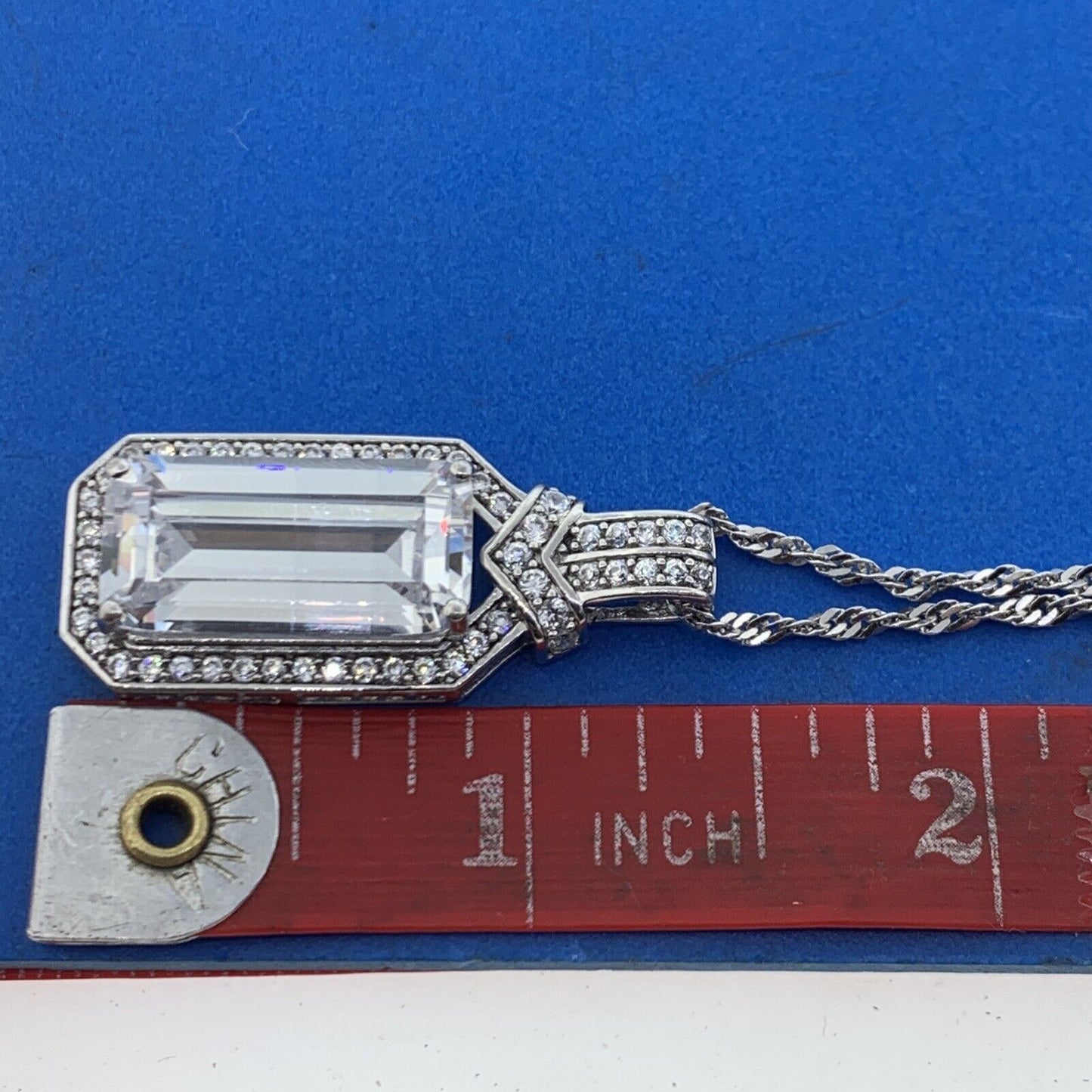 Designer Sterling Silver Diamonique Cubic Zirconia Statement Pendant Necklace