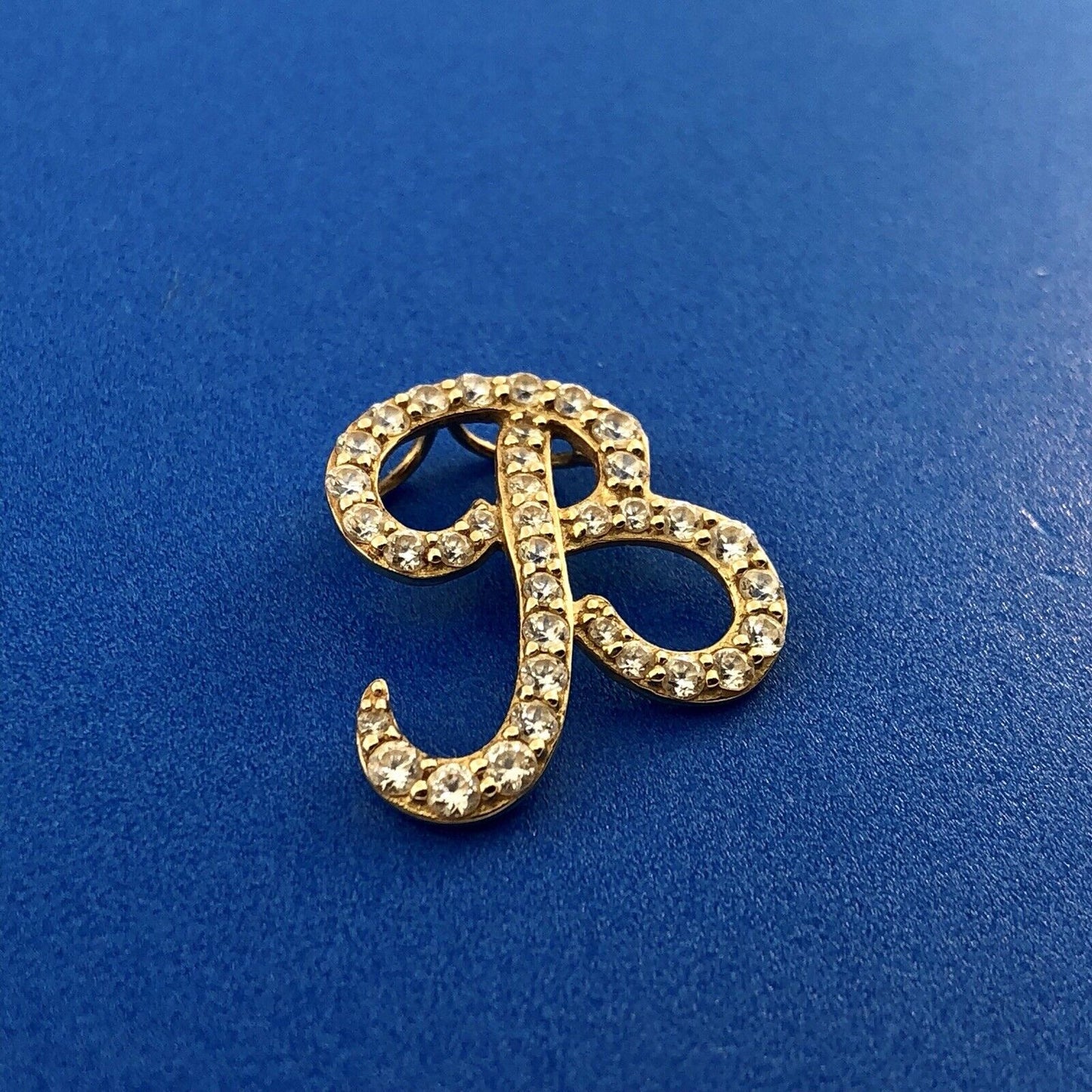 Designer 14K Yellow Gold Diamonique Cubic Zirconia Script B Monogram Pendant