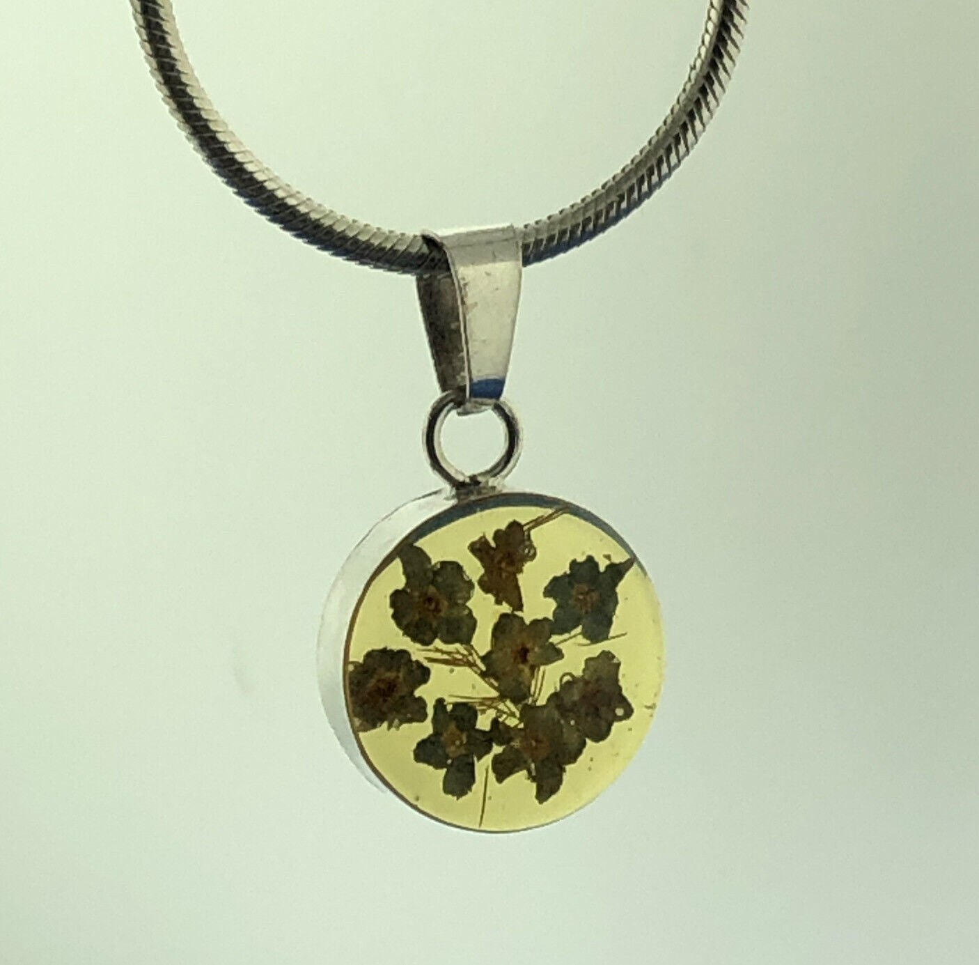 Designer Italy 925 Sterling Silver Resin Floral Drop Pendant Necklace
