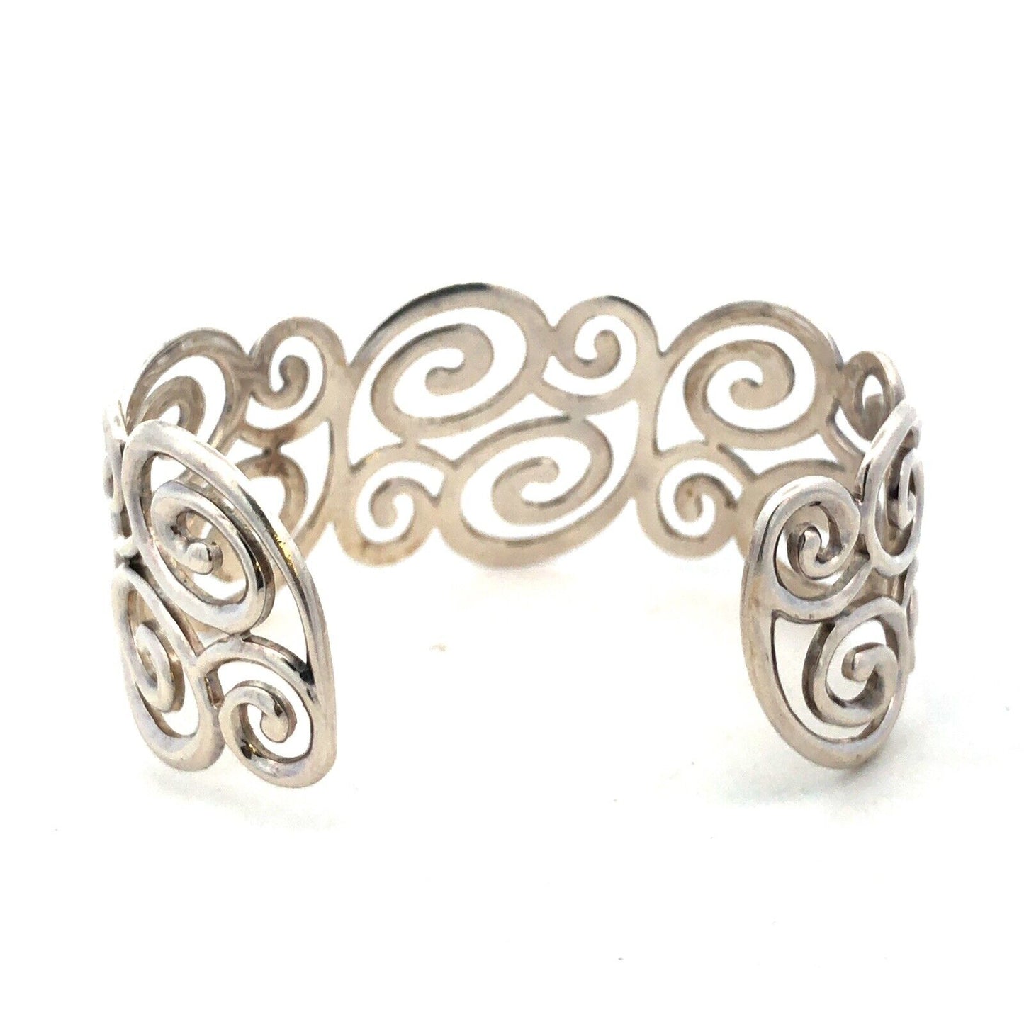 Designer 925 Sterling Silver Swirl Scroll Wide Oval Open Cuff Statement Bracelet