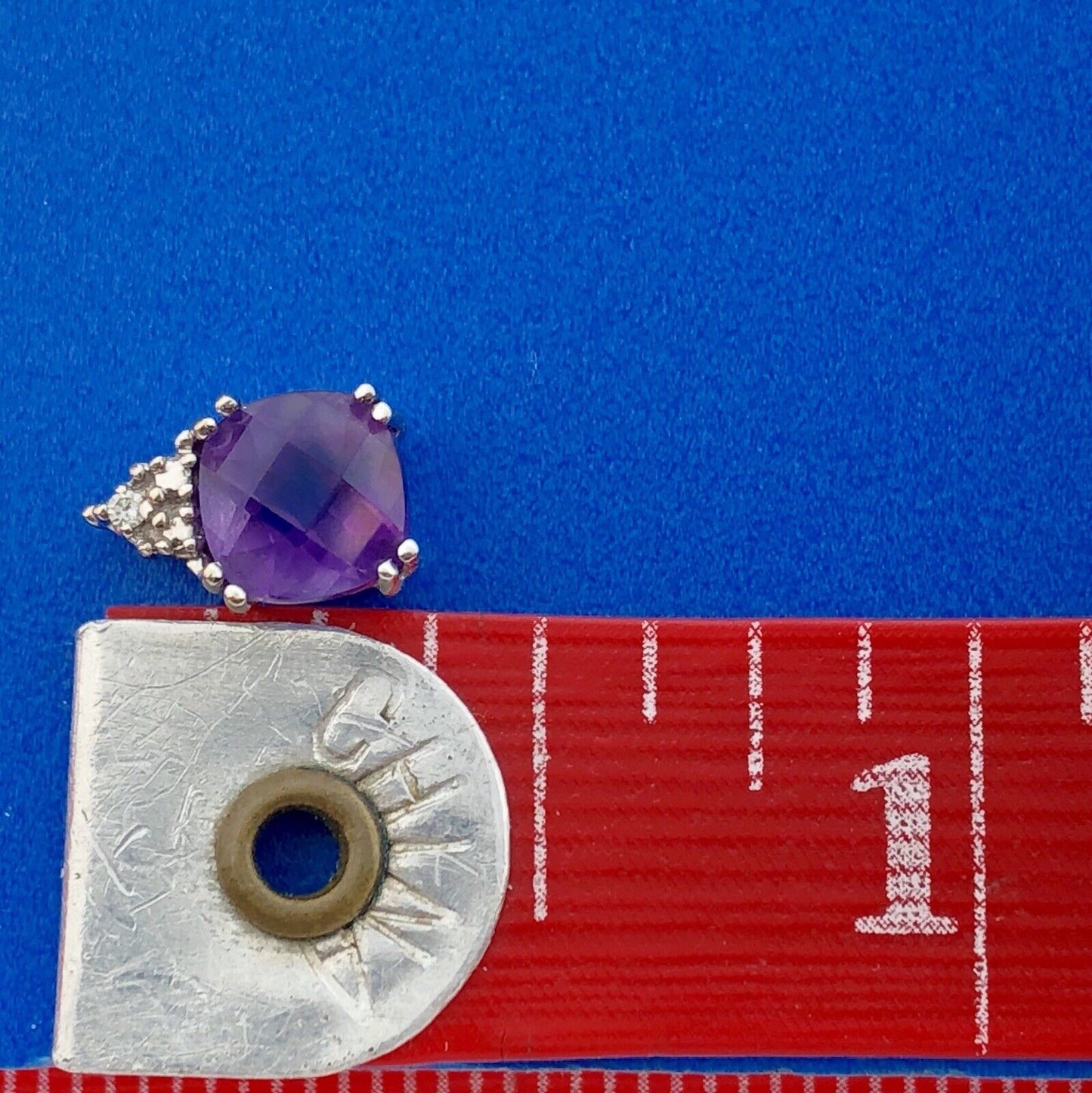 Designer 14K White Gold Cushion Cut Amethyst Diamond Accent Charm Pendant