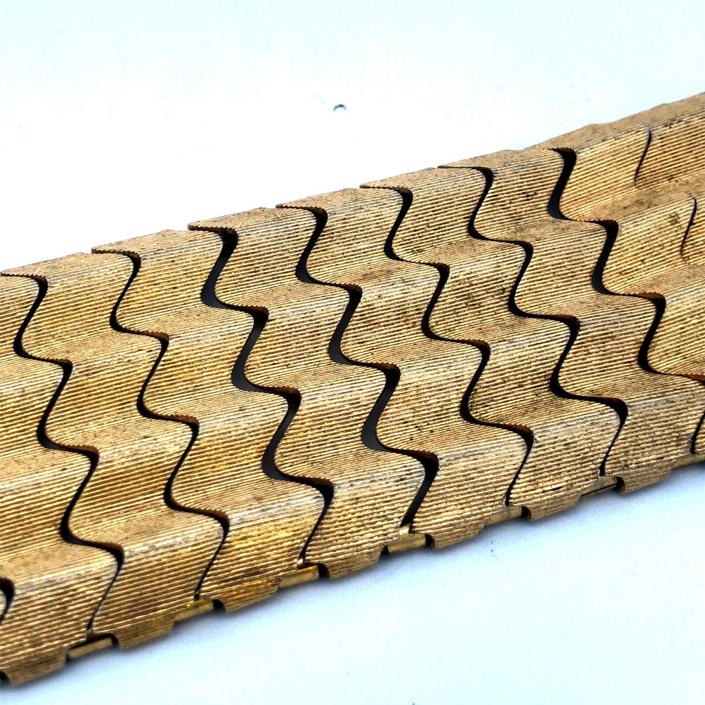 Mid Century Modernist Gold Tone Wave Link Wide Cuff Statement Bracelet