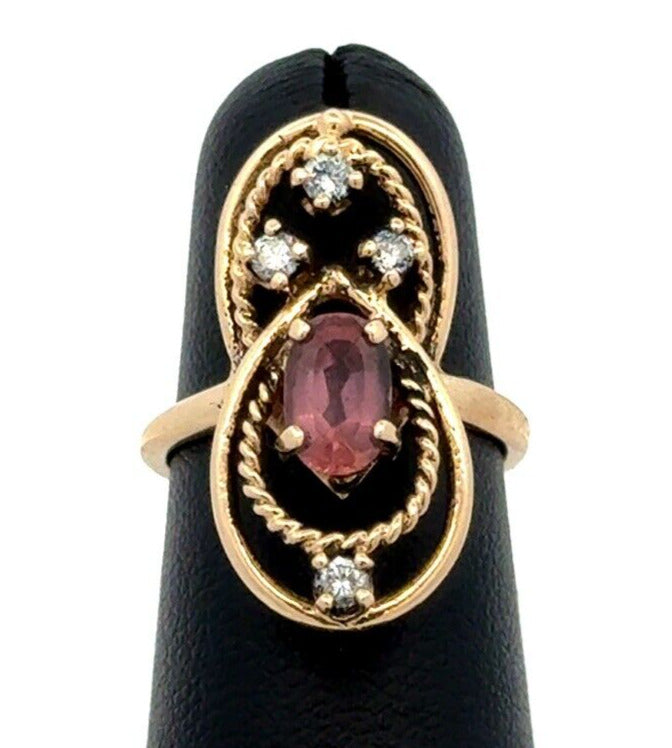 Vintage 14K Yellow Gold Oval Purple Amethyst Diamond Art Deco Ring